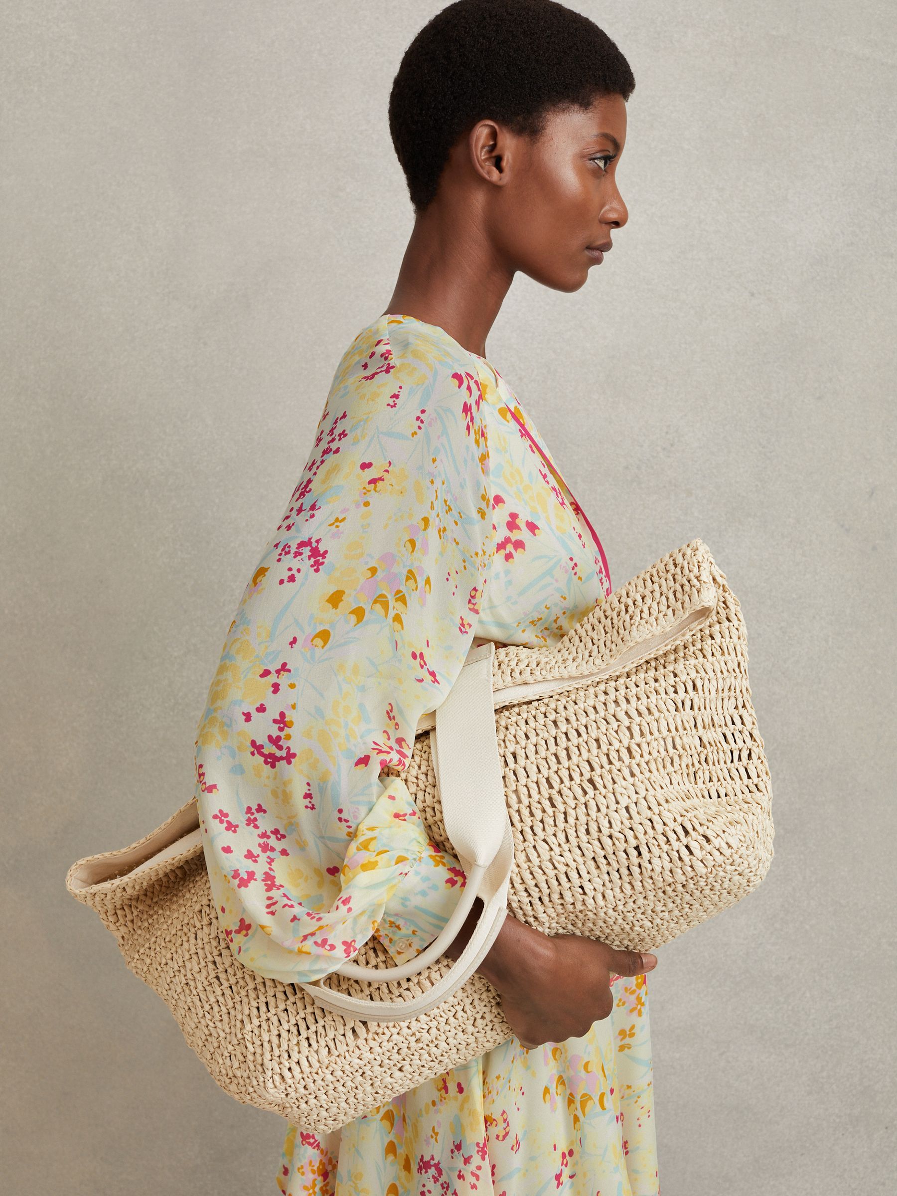 Floral Print Tie Waist Cropped Blouse in Pink/Yellow - Image 1 of 6