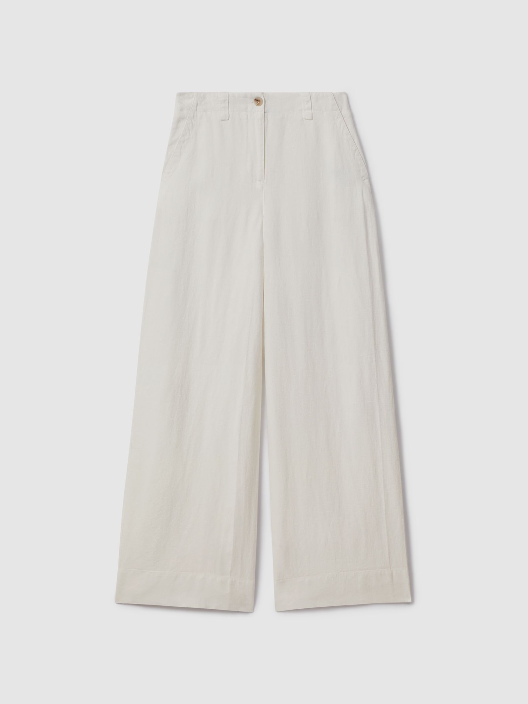 Linen Wide Leg Garment Dyed Trousers in White - Image 2 of 5