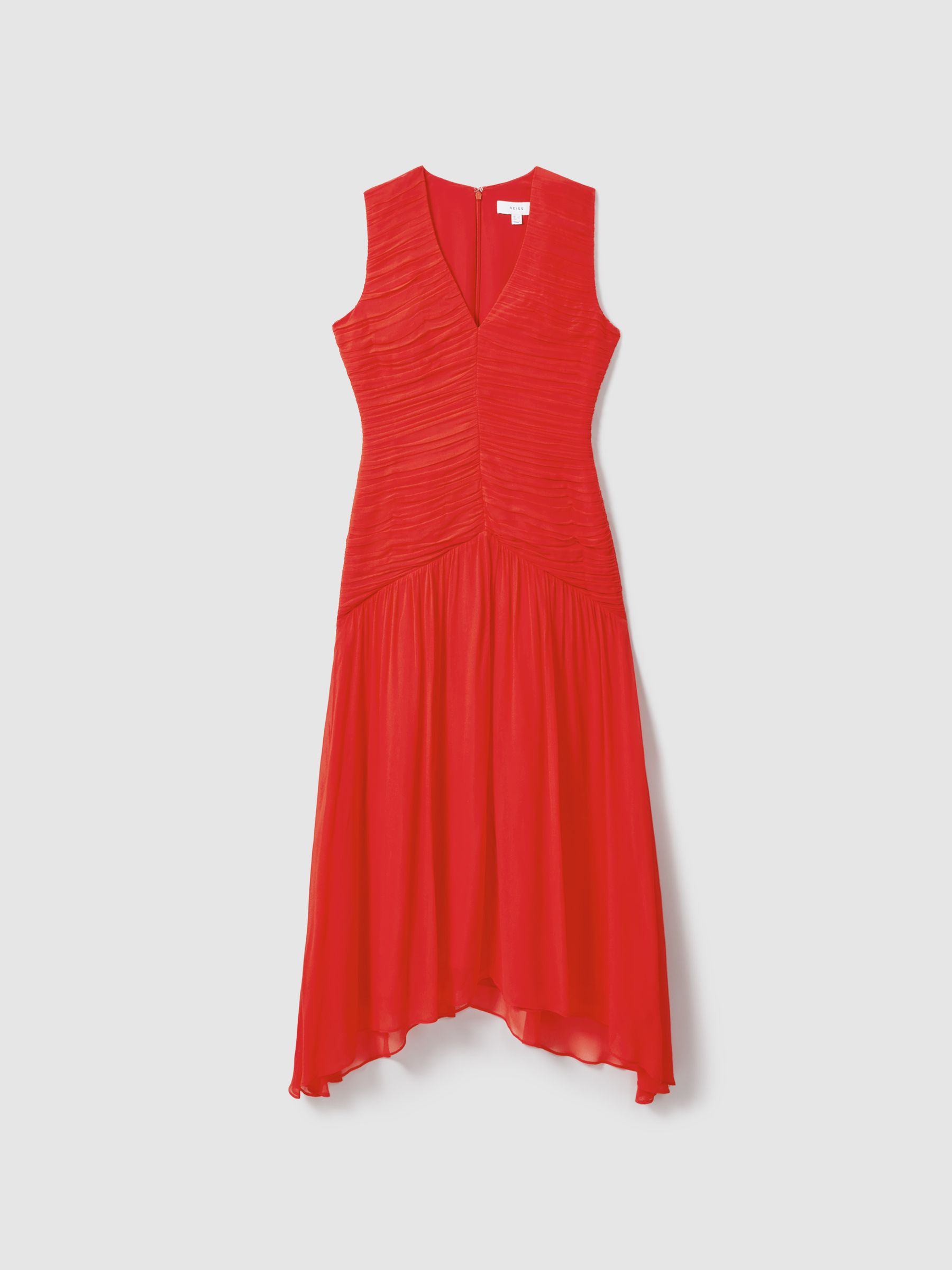 Petite Ruched Bodycon Midi Dress in Coral - Image 2 of 7