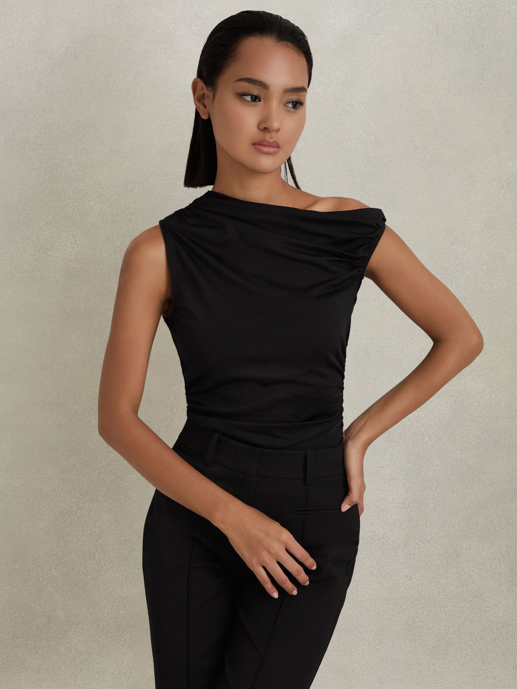 Ruched Off-The-Shoulder Top in Black - Image 1 of 5