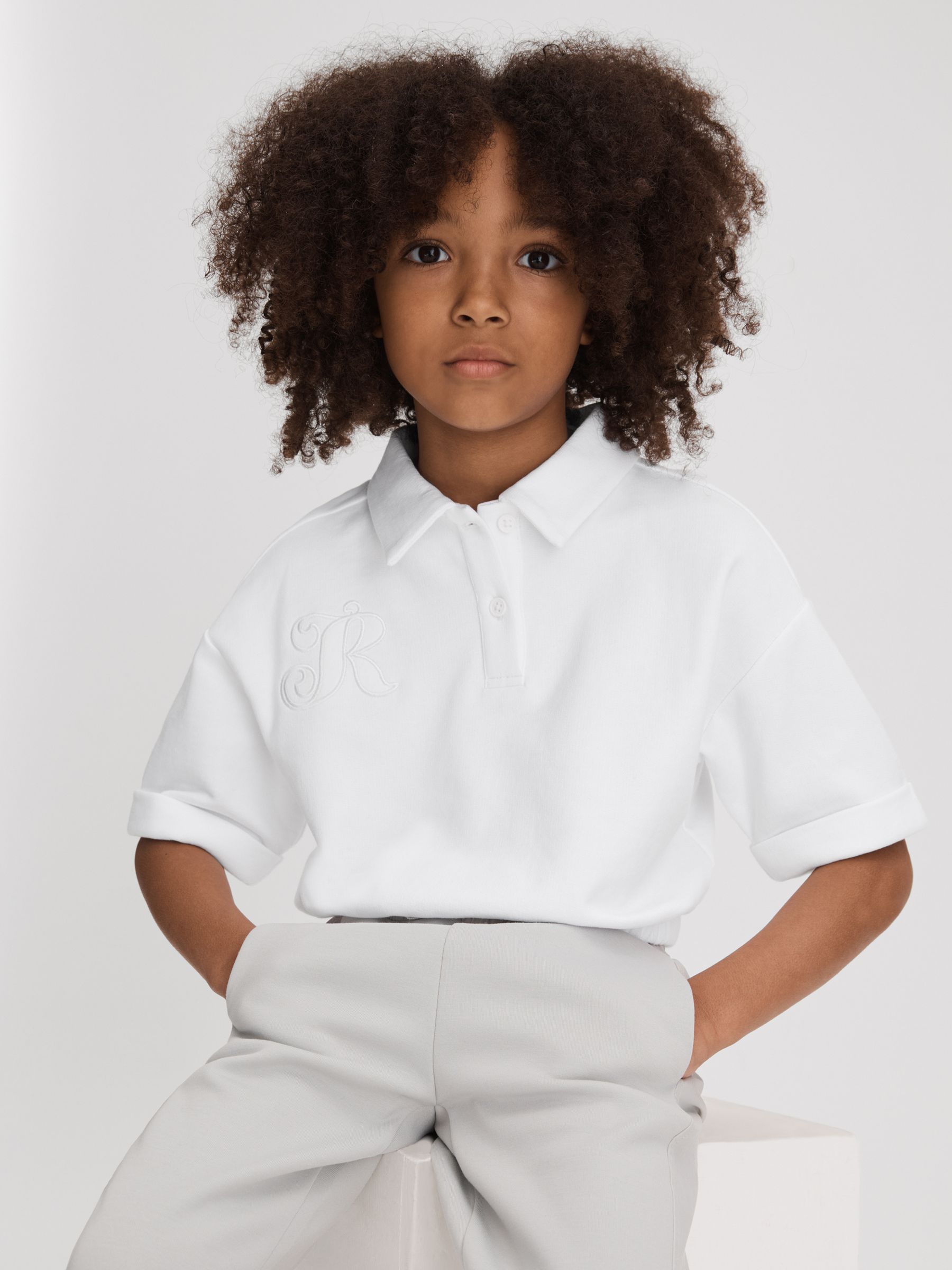 4-9 yrs Cotton Cropped Polo Shirt in Ivory - Image 3 of 4