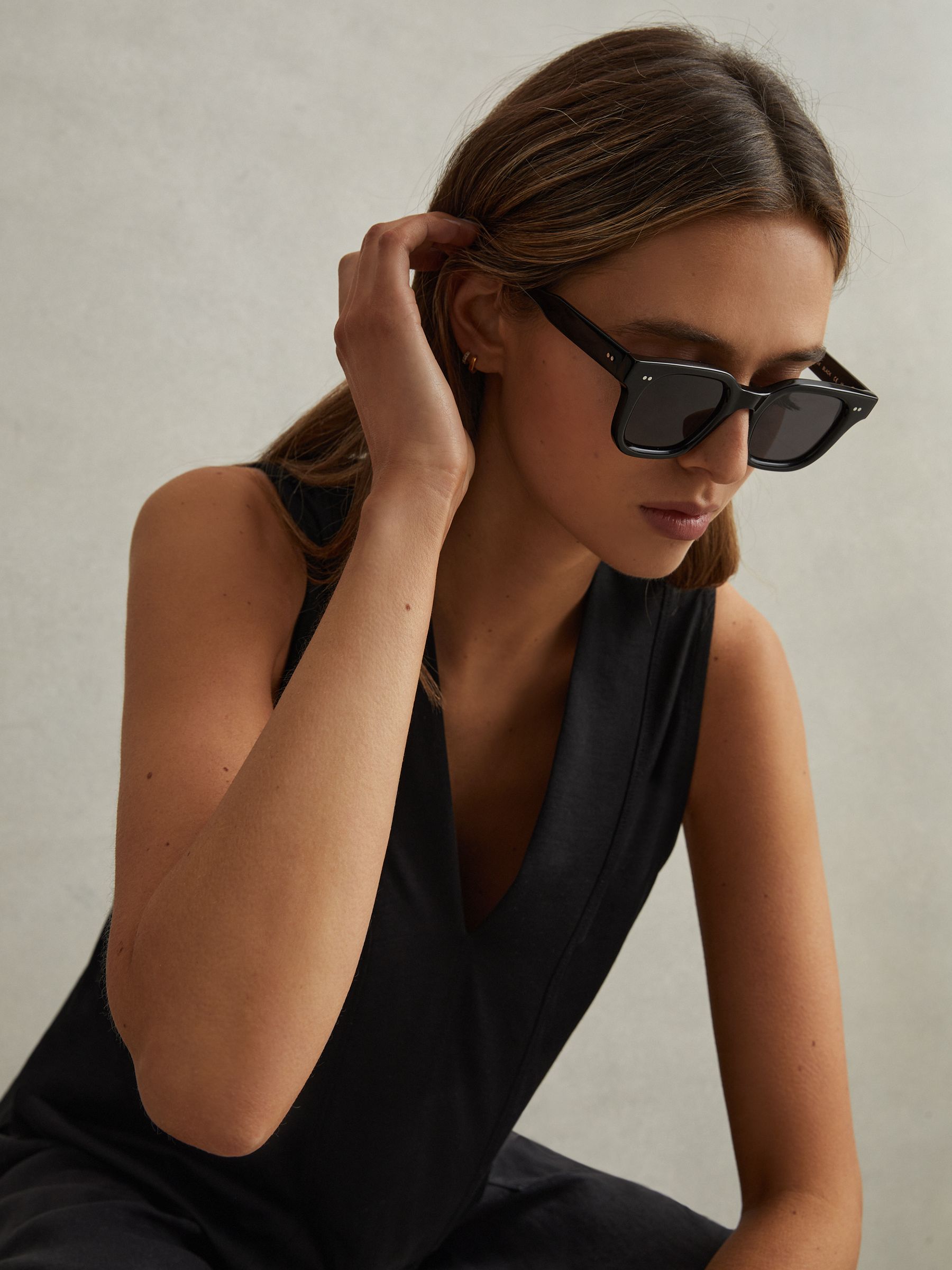 V-Neck Shell Top in Black - Image 1 of 7