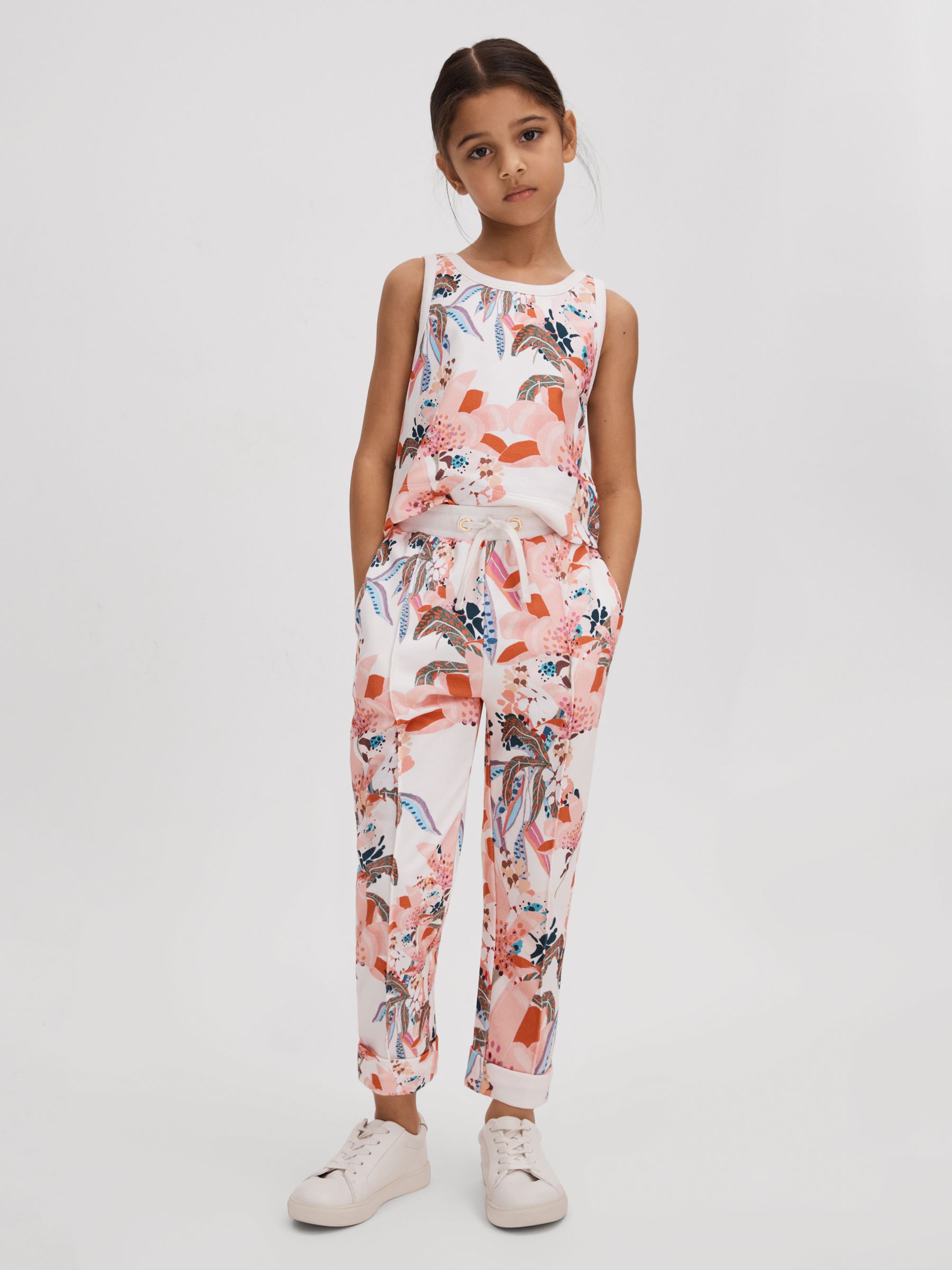 4-9 yrs Cotton Vest and Joggers Set in Pink Print - Image 1 of 5