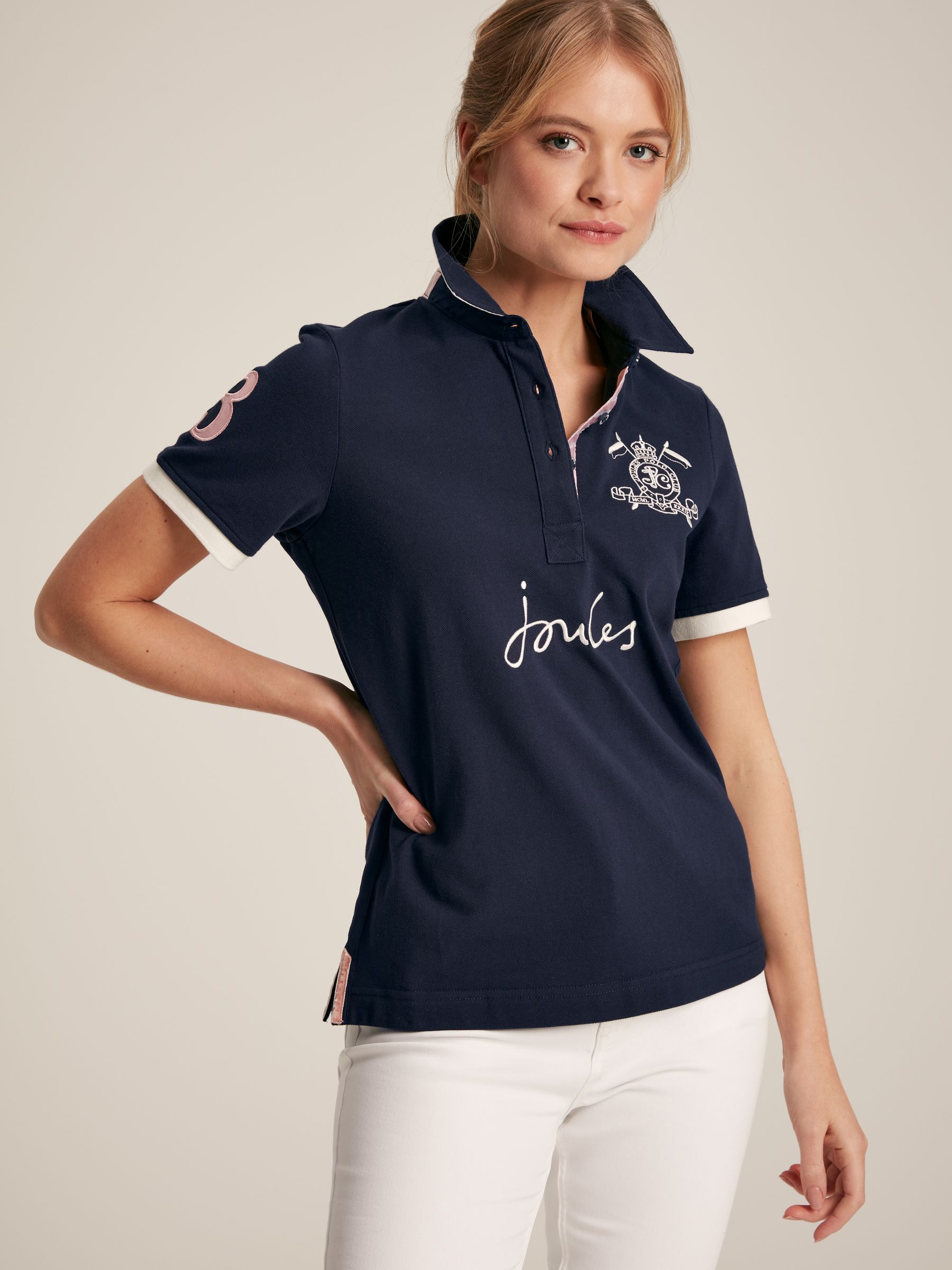 Beaufort Navy Blue Short Sleeve Cotton Polo Shirt | Joules
