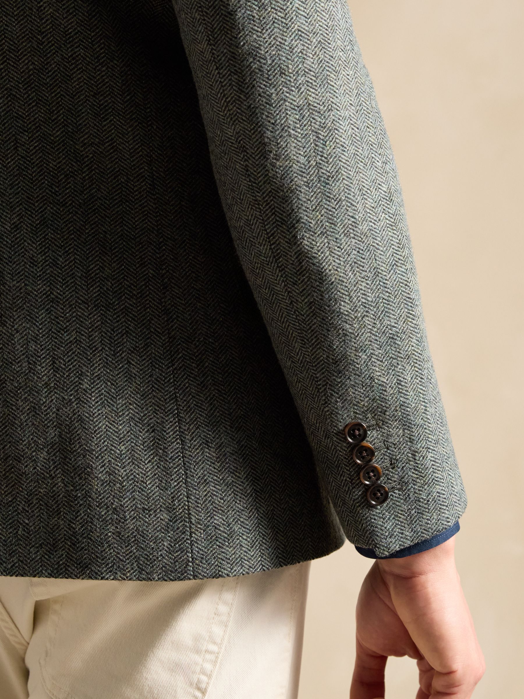 Dark Green Herringbone Texture Slim Fit Blazer - Image 8 of 9