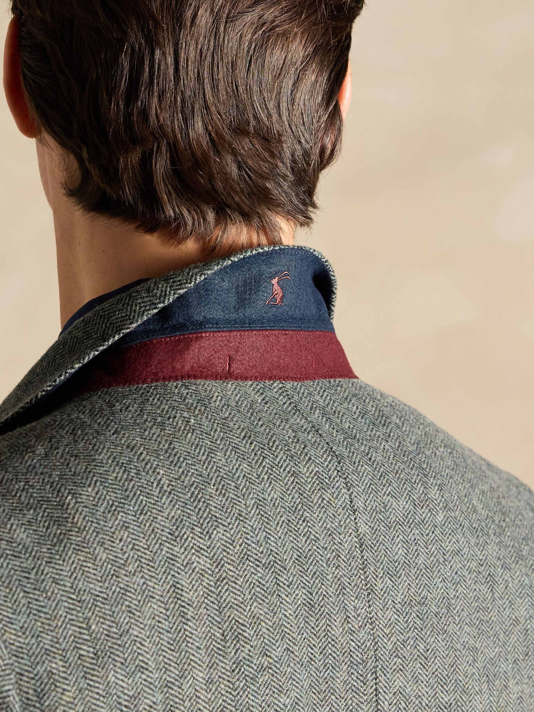Dark Green Herringbone Texture Slim Fit Blazer - Image 9 of 9