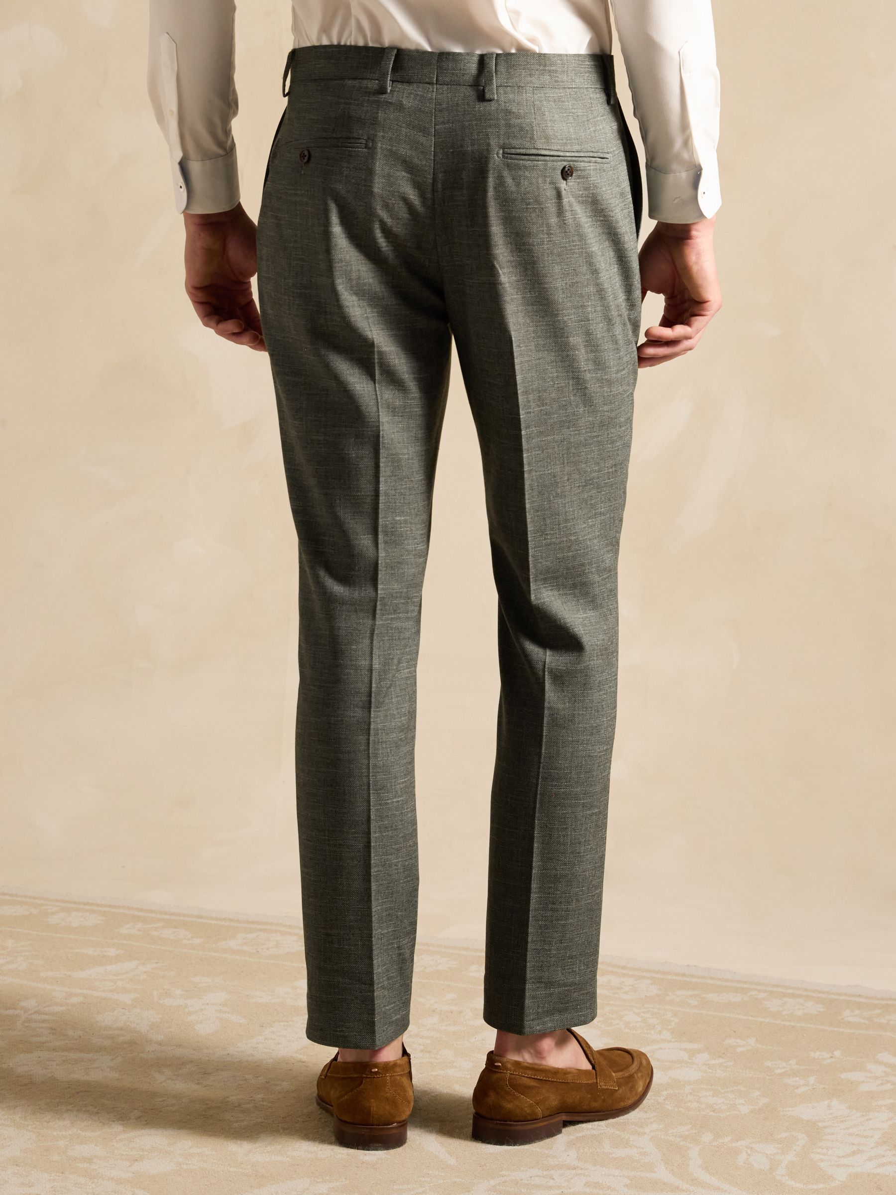 Green Slim Textured Suit Trousers - Image 2 of 6