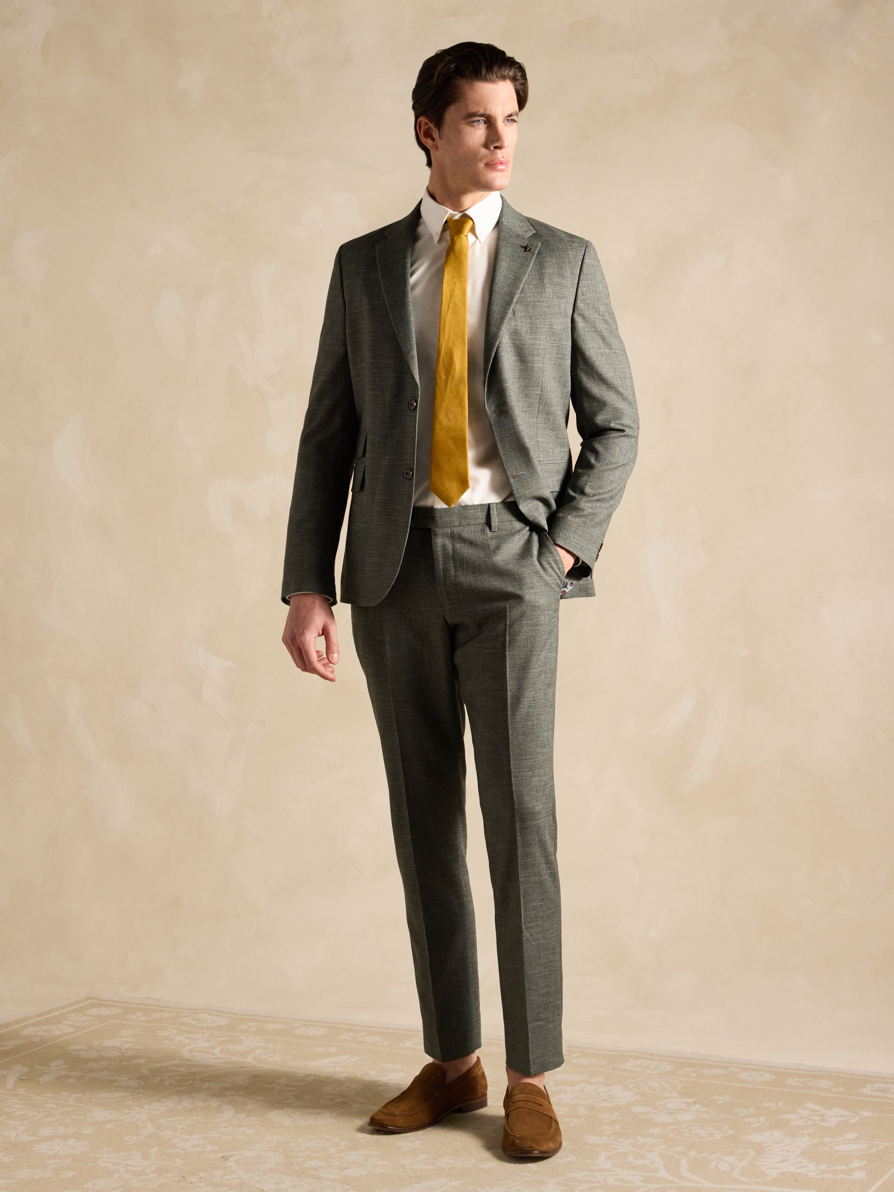 Green Slim Textured Suit Trousers - Image 3 of 6