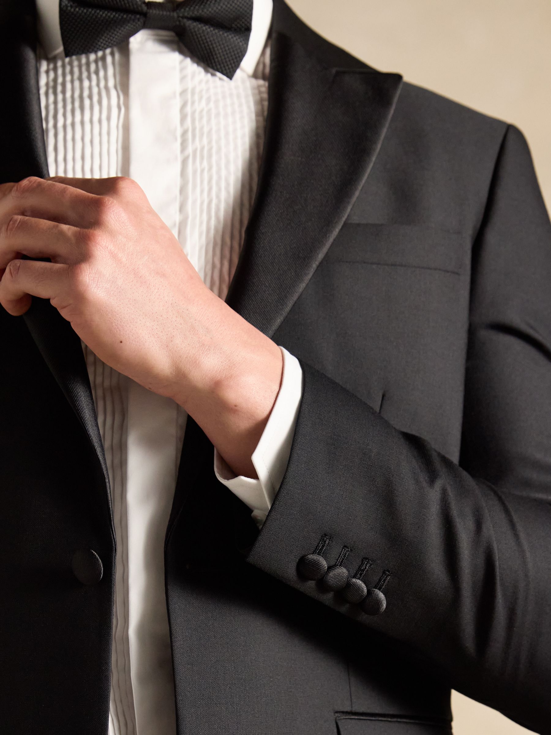 Black Slim Fit Tuxedo Suit Jacket - Image 3 of 12