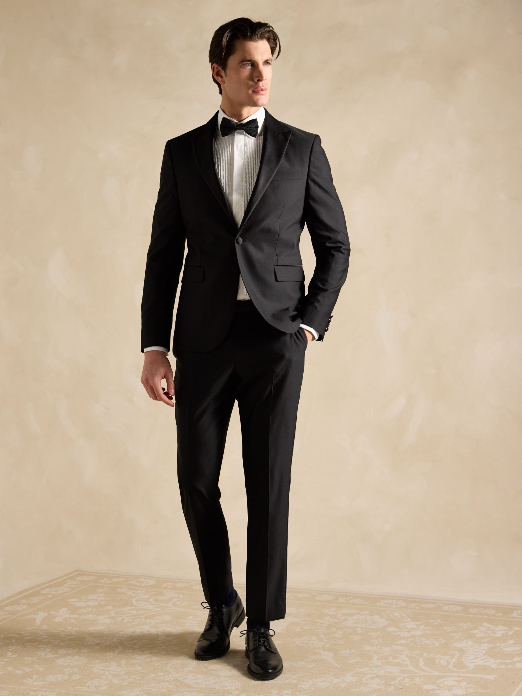 Black Slim Fit Tuxedo Suit Jacket - Image 4 of 12