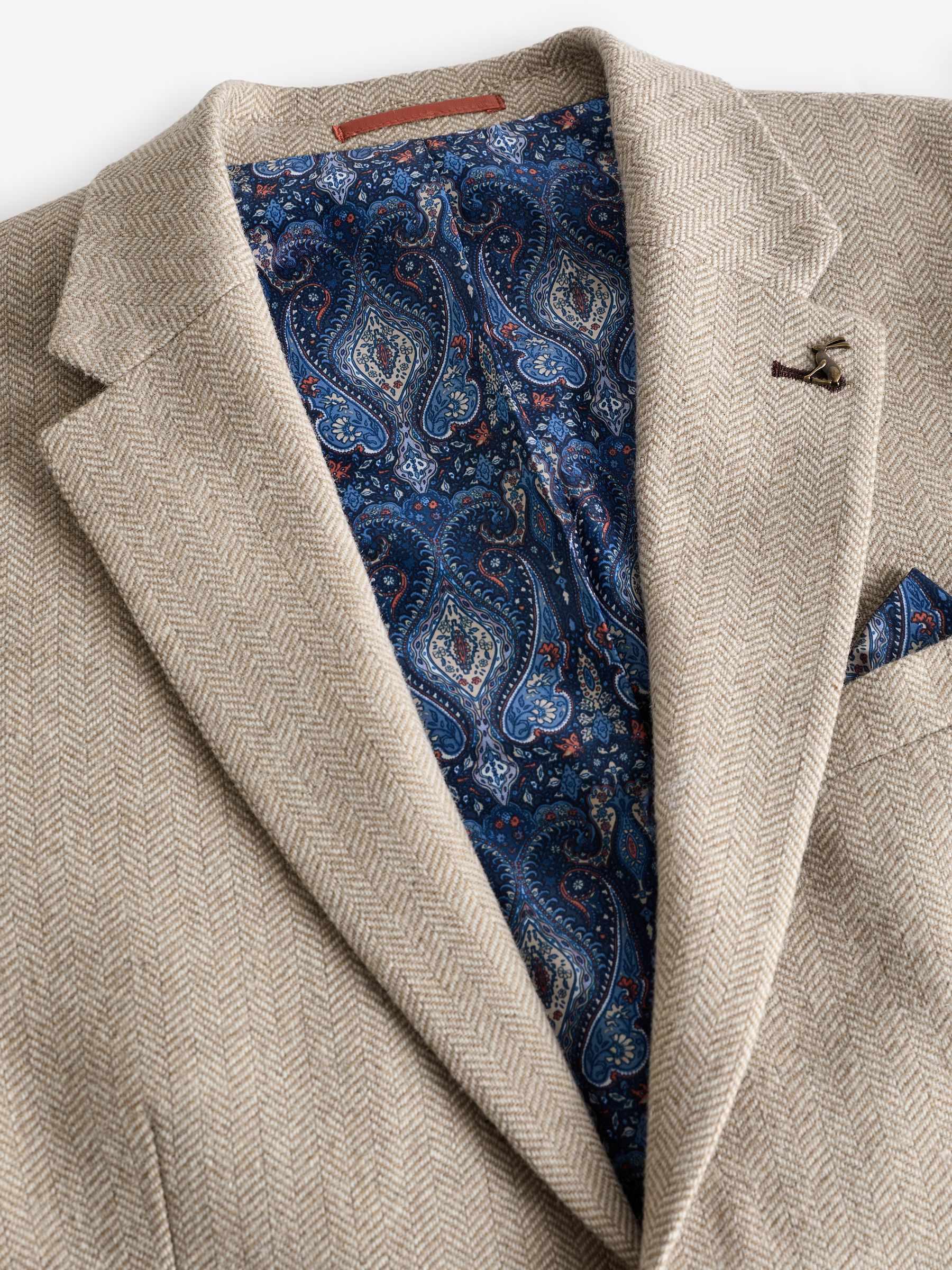 Oatmeal Herringbone Texture Slim Fit Blazer - Image 10 of 13