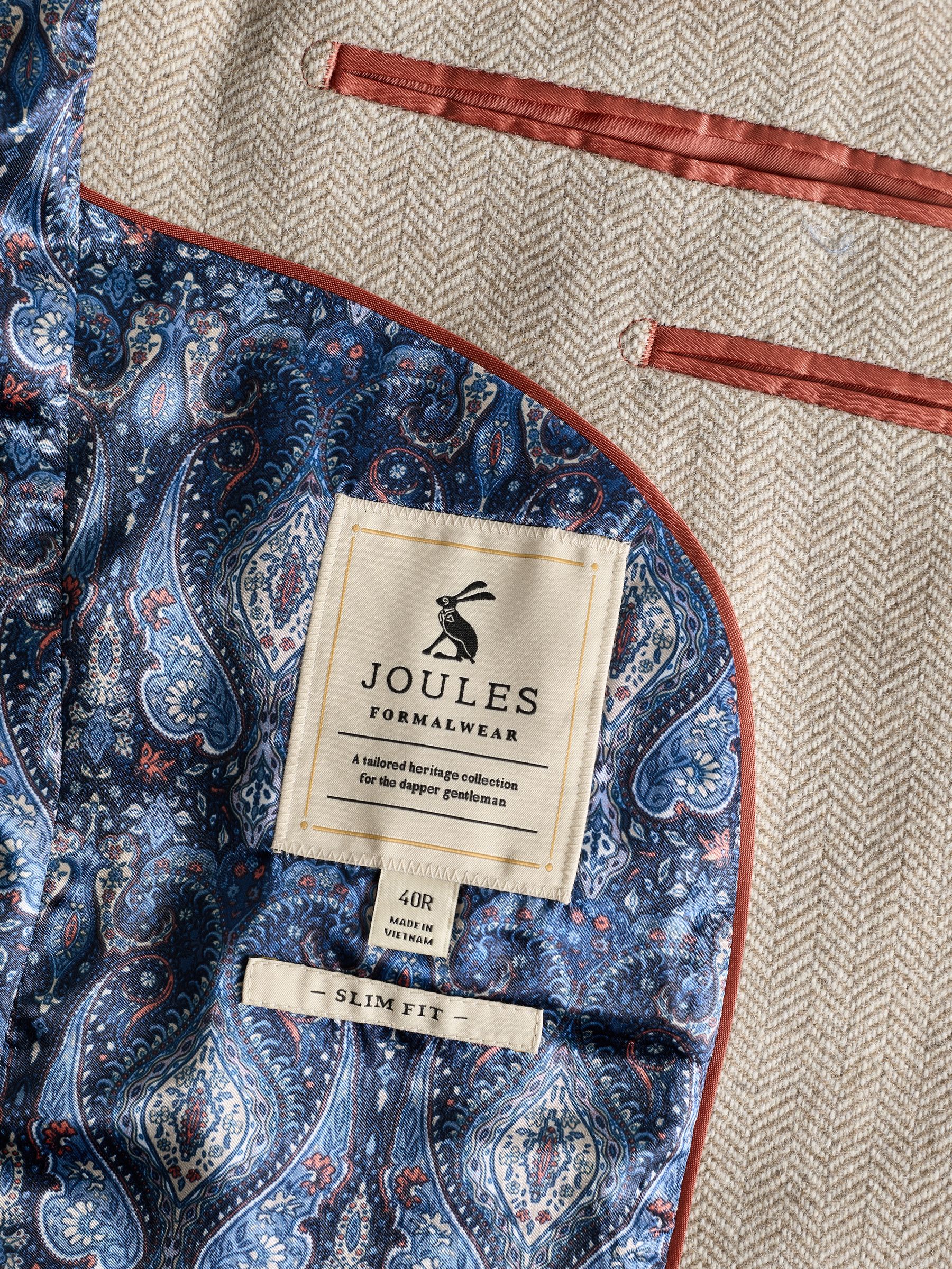 Oatmeal Herringbone Texture Slim Fit Blazer - Image 11 of 13