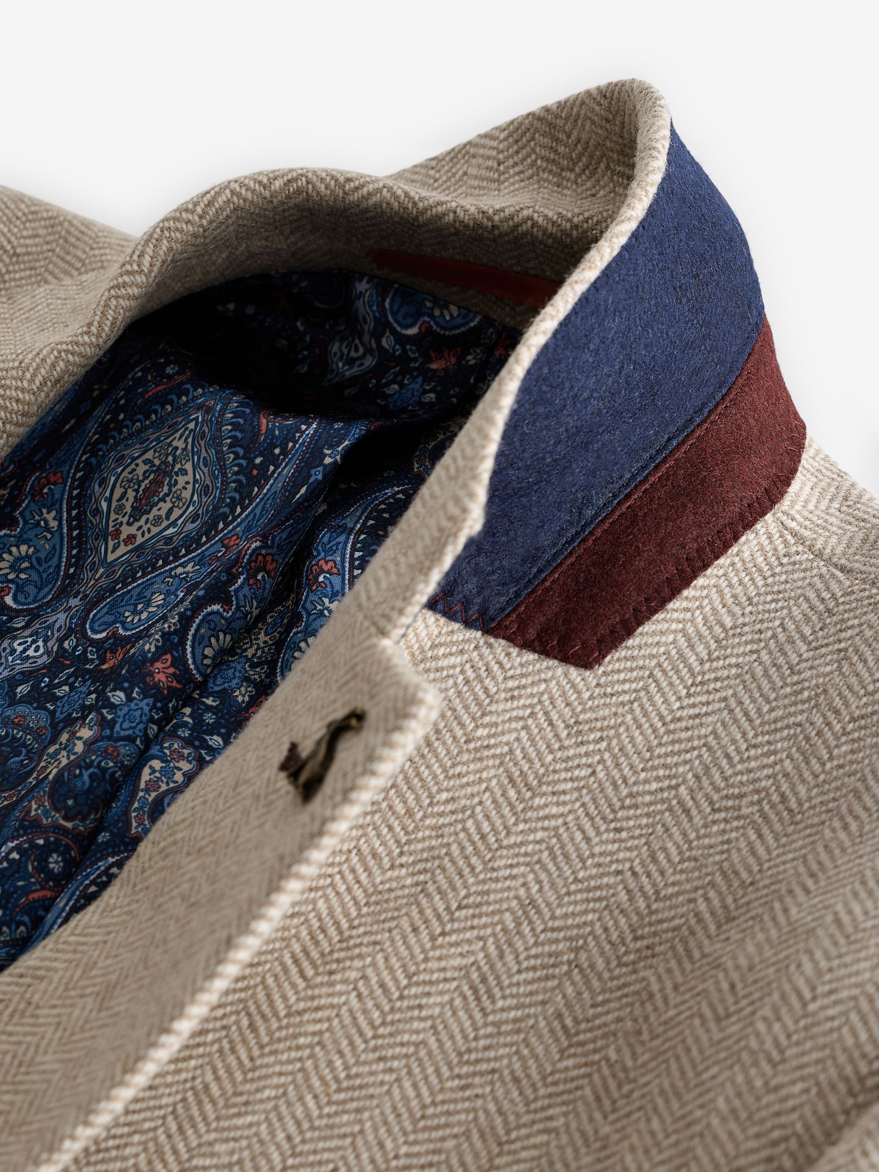 Oatmeal Herringbone Texture Slim Fit Blazer - Image 12 of 13