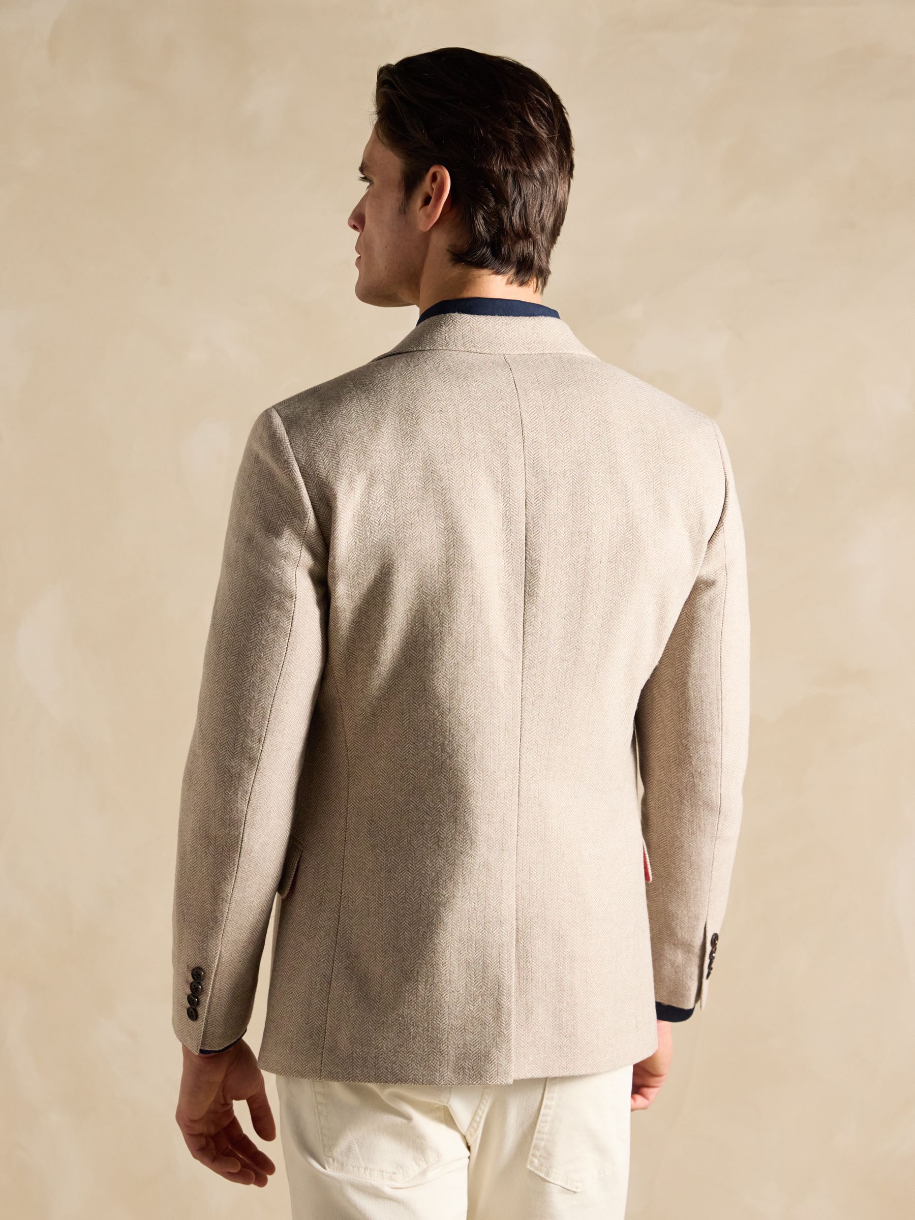 Oatmeal Herringbone Texture Slim Fit Blazer - Image 2 of 13