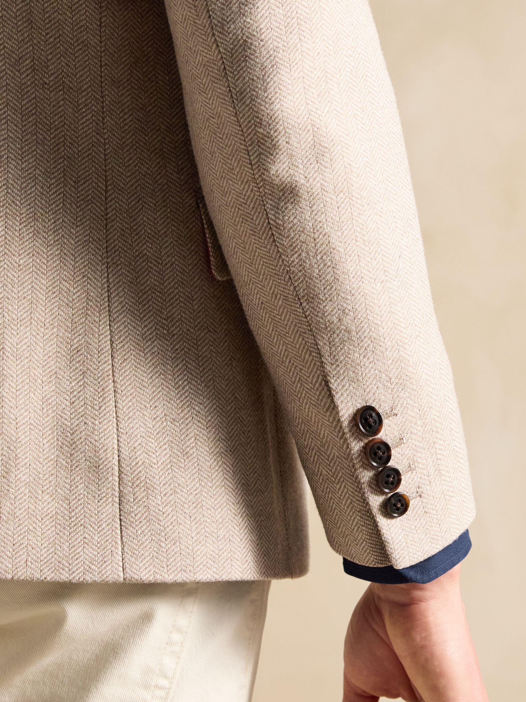 Oatmeal Herringbone Texture Slim Fit Blazer - Image 7 of 13