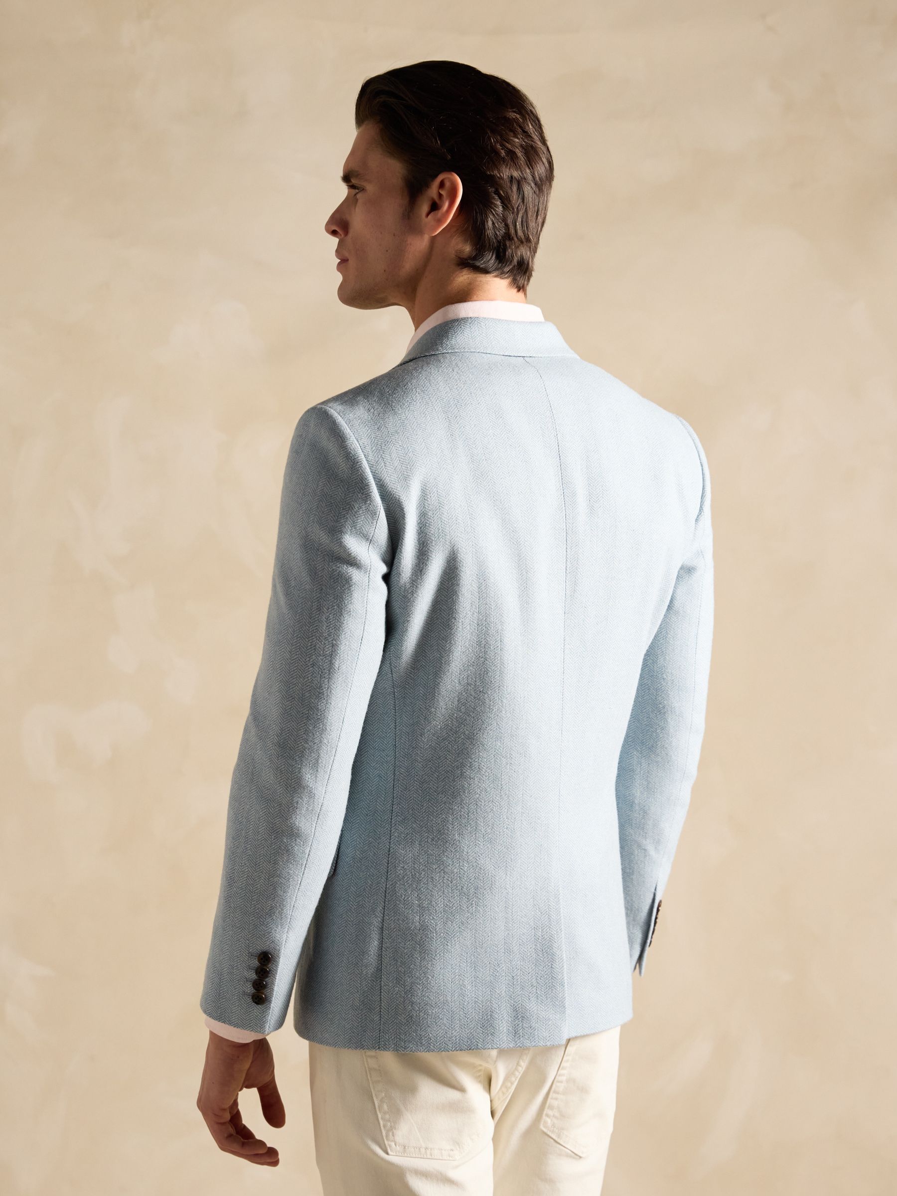Light Blue Herringbone Texture Slim Fit Blazer - Image 2 of 9