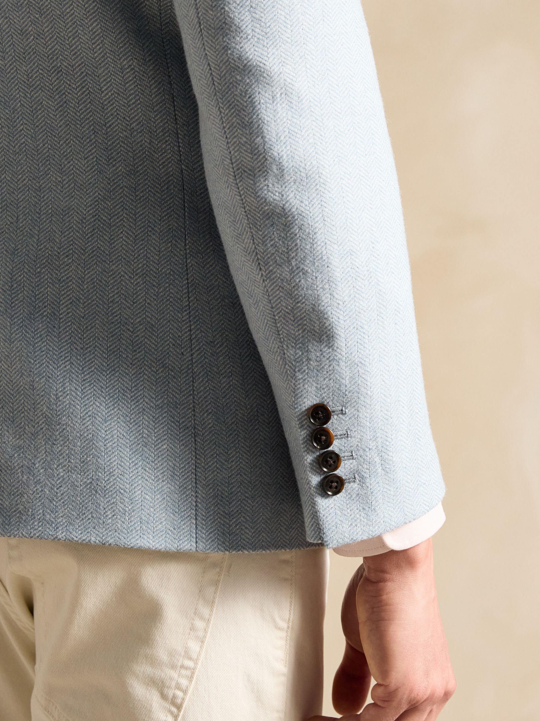 Light Blue Herringbone Texture Slim Fit Blazer - Image 8 of 9
