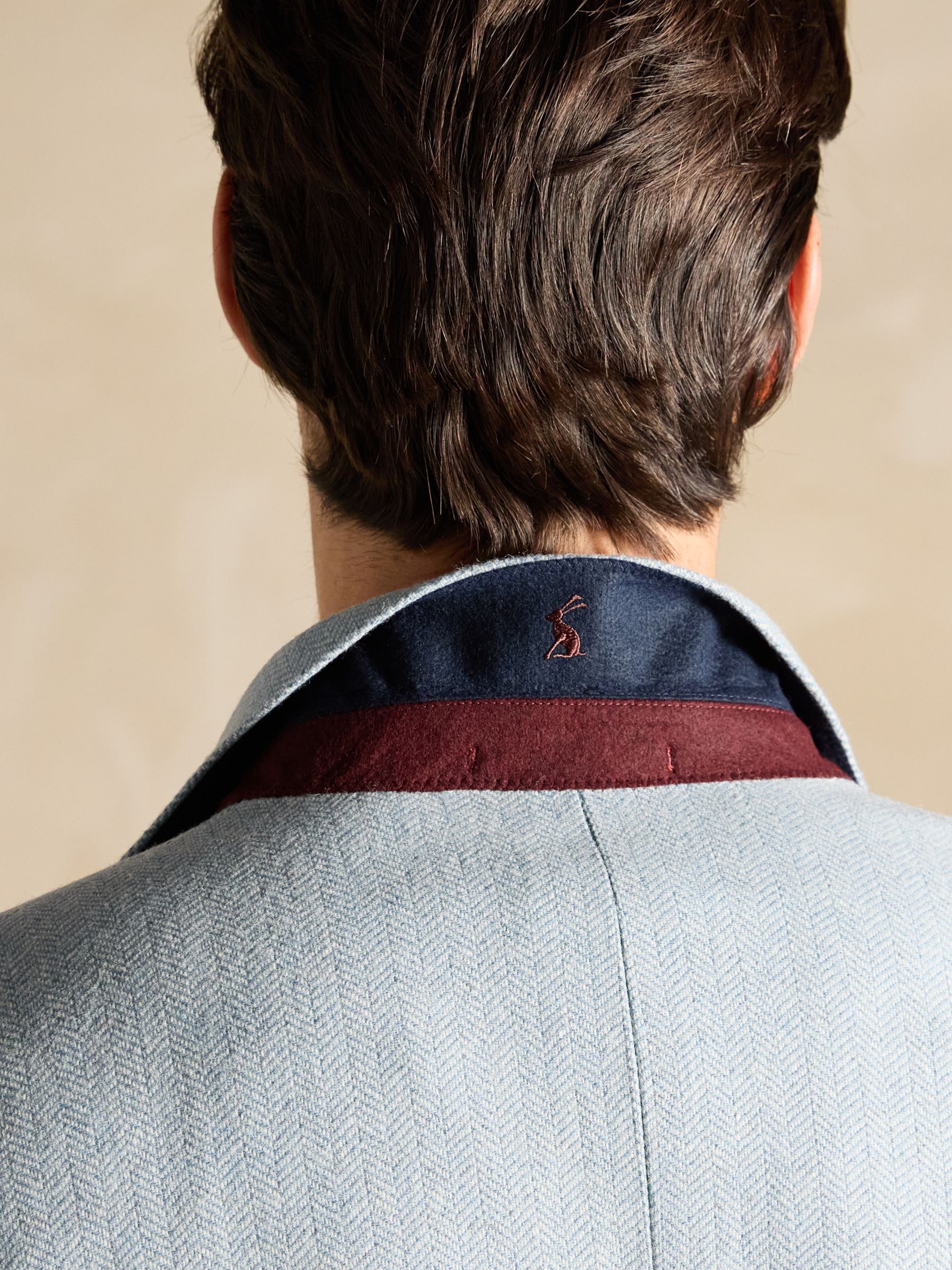 Light Blue Herringbone Texture Slim Fit Blazer - Image 9 of 9