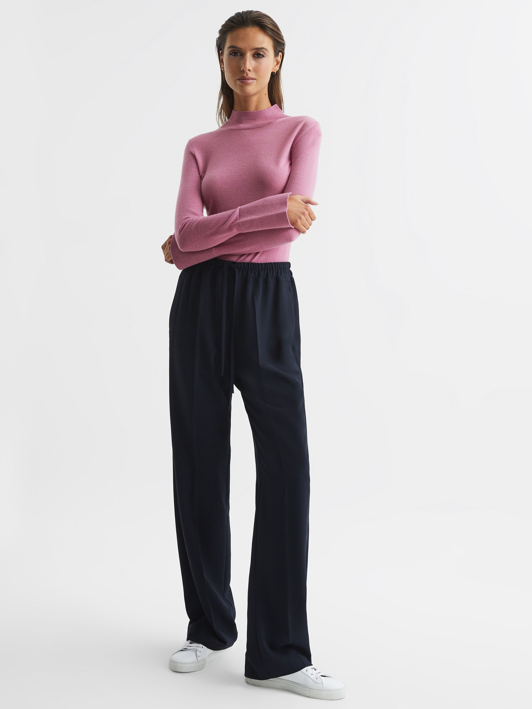 Merino Wool Split Sleeve Jumper in Pink - Image 3 of 5