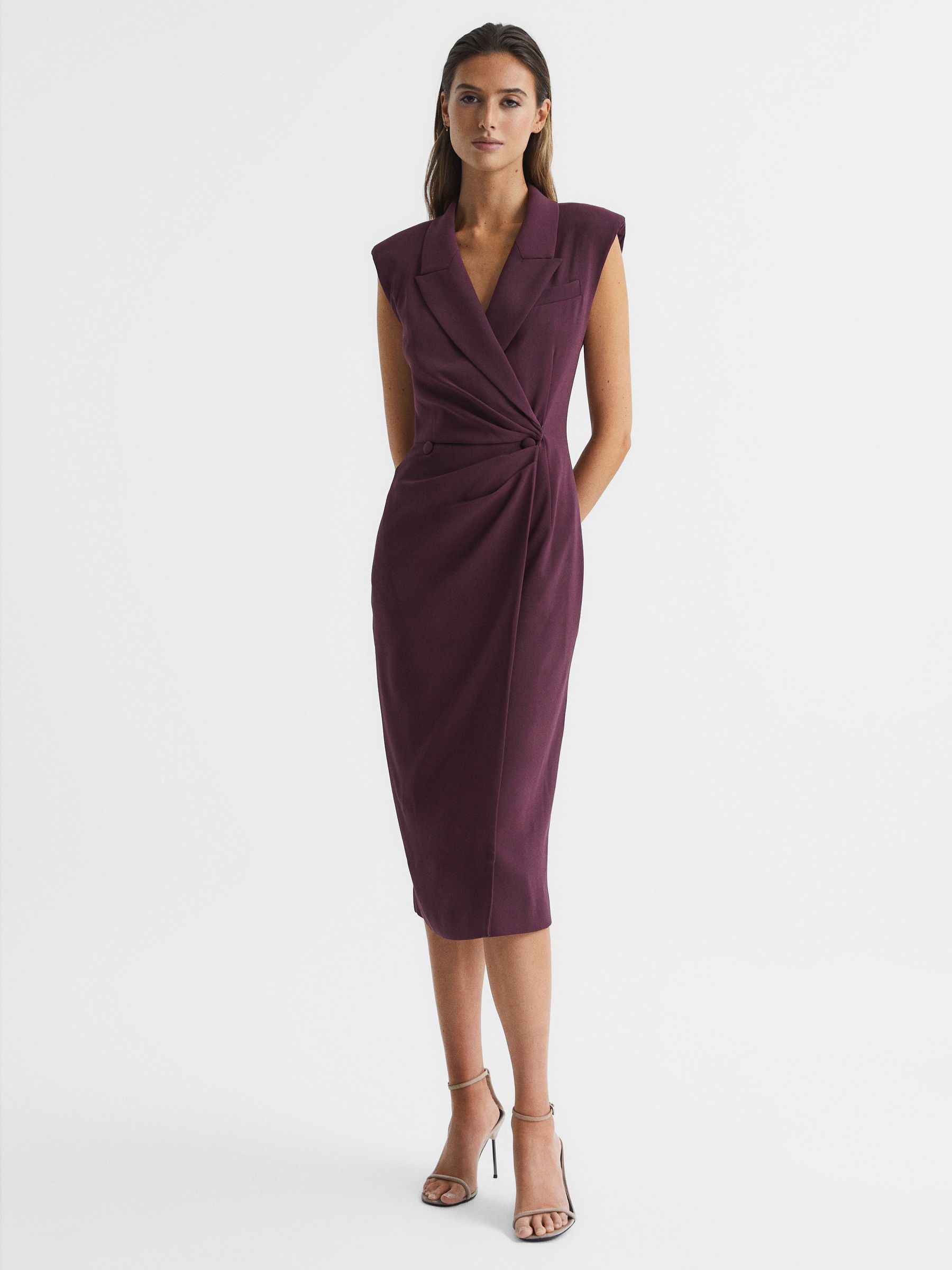 Tuxedo Bodycon Midi Dress in Burgundy - Image 1 of 6