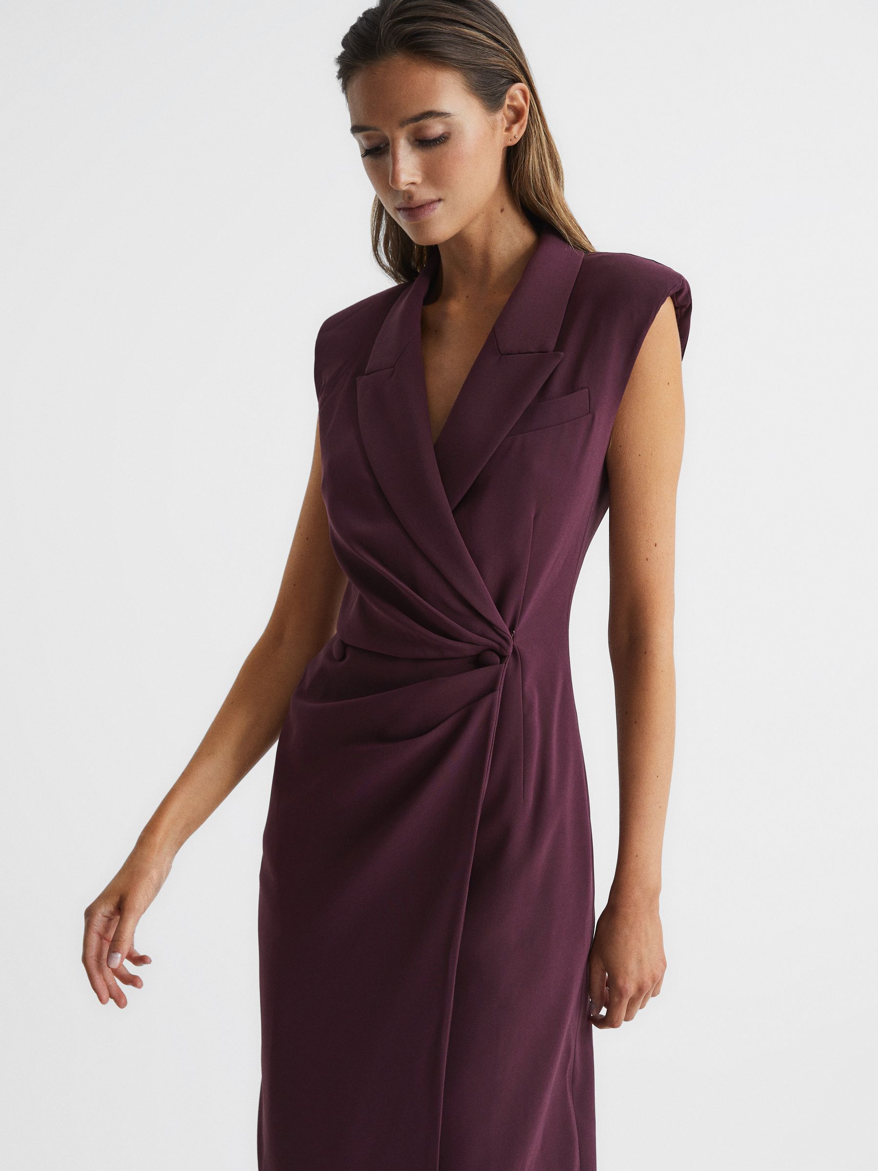 Tuxedo Bodycon Midi Dress in Burgundy - Image 3 of 6
