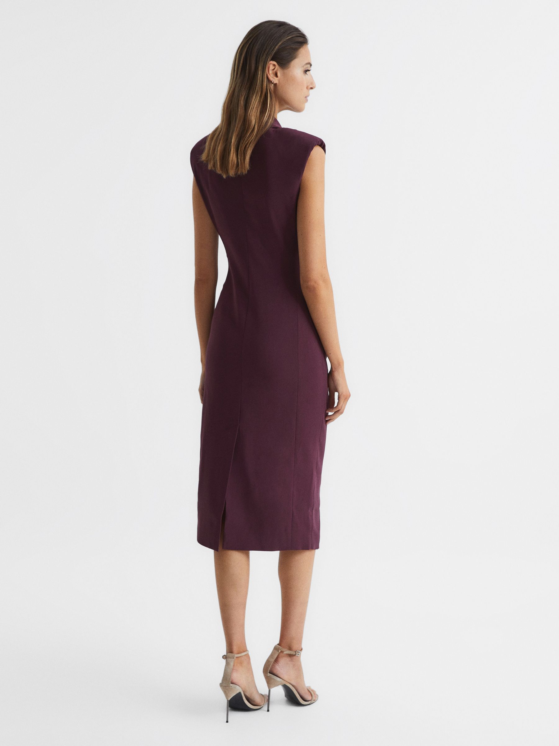 Tuxedo Bodycon Midi Dress in Burgundy - Image 5 of 6