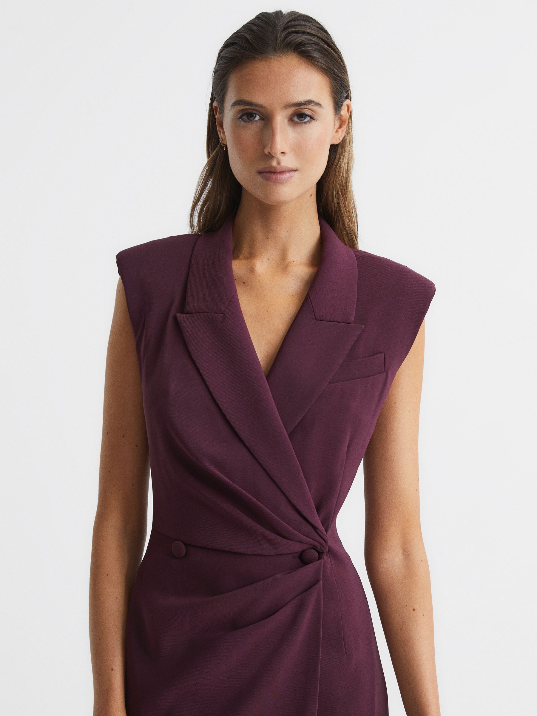 Tuxedo Bodycon Midi Dress in Burgundy - Image 6 of 6