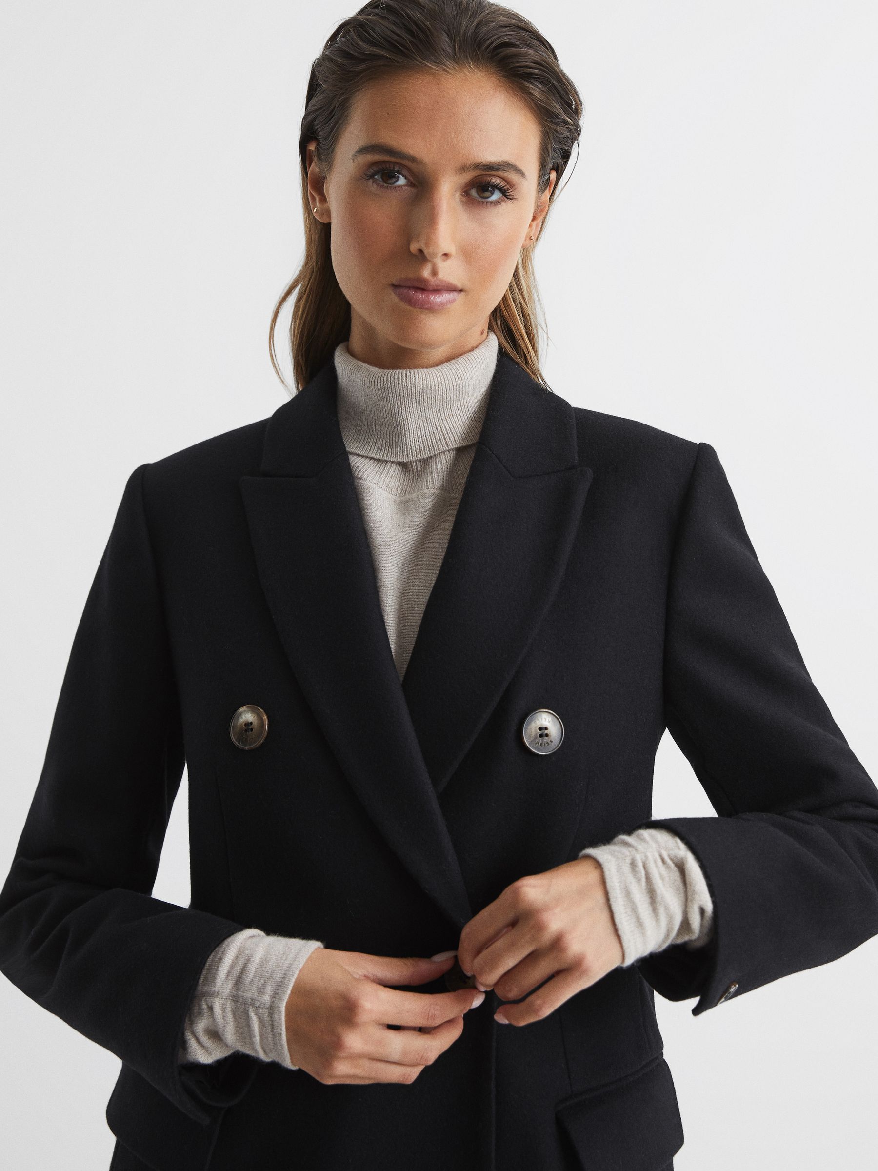 Longline Double Breasted Formal Coat in Black - Image 4 of 7