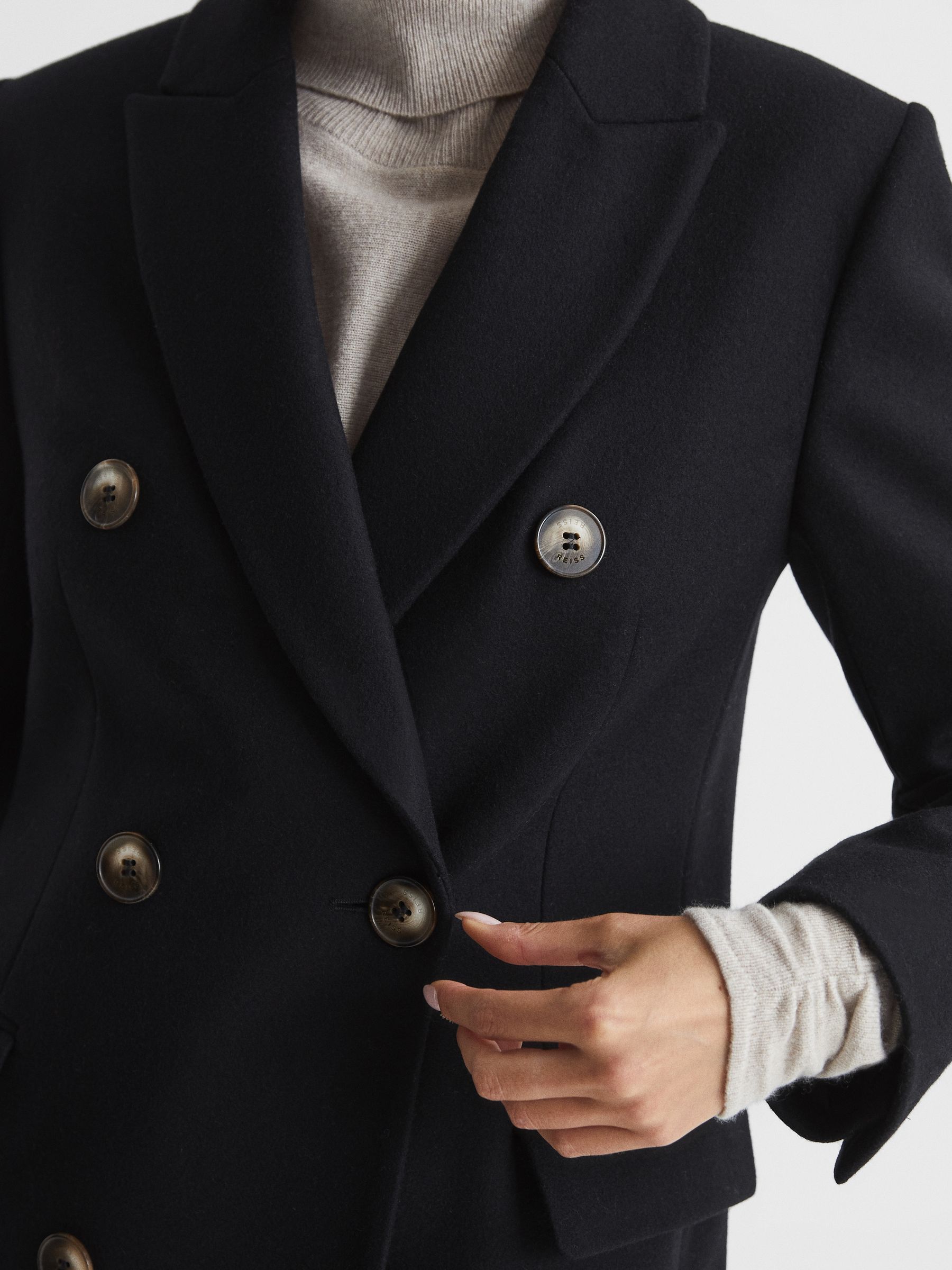 Longline Double Breasted Formal Coat in Black - Image 7 of 7