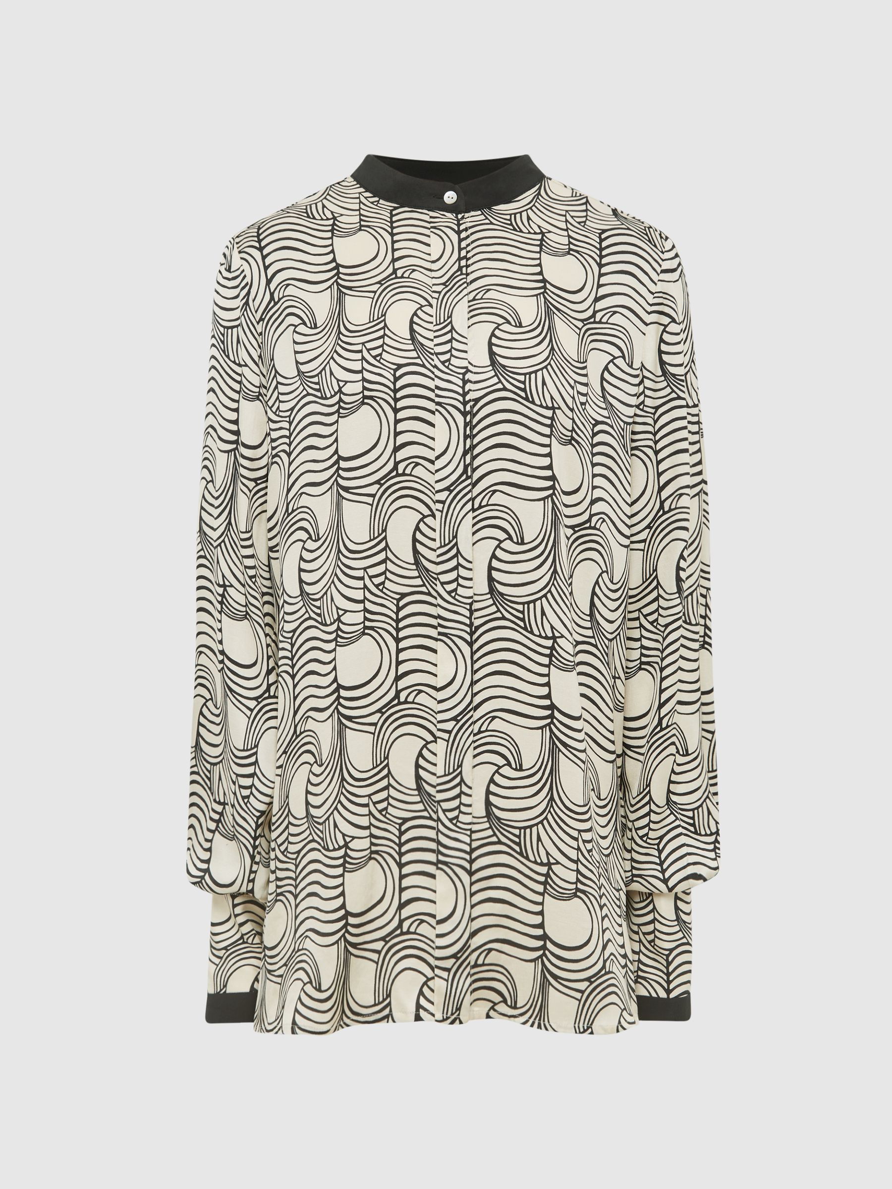 Swirl Print Shirt Blouse in Cream/Black - Image 2 of 7