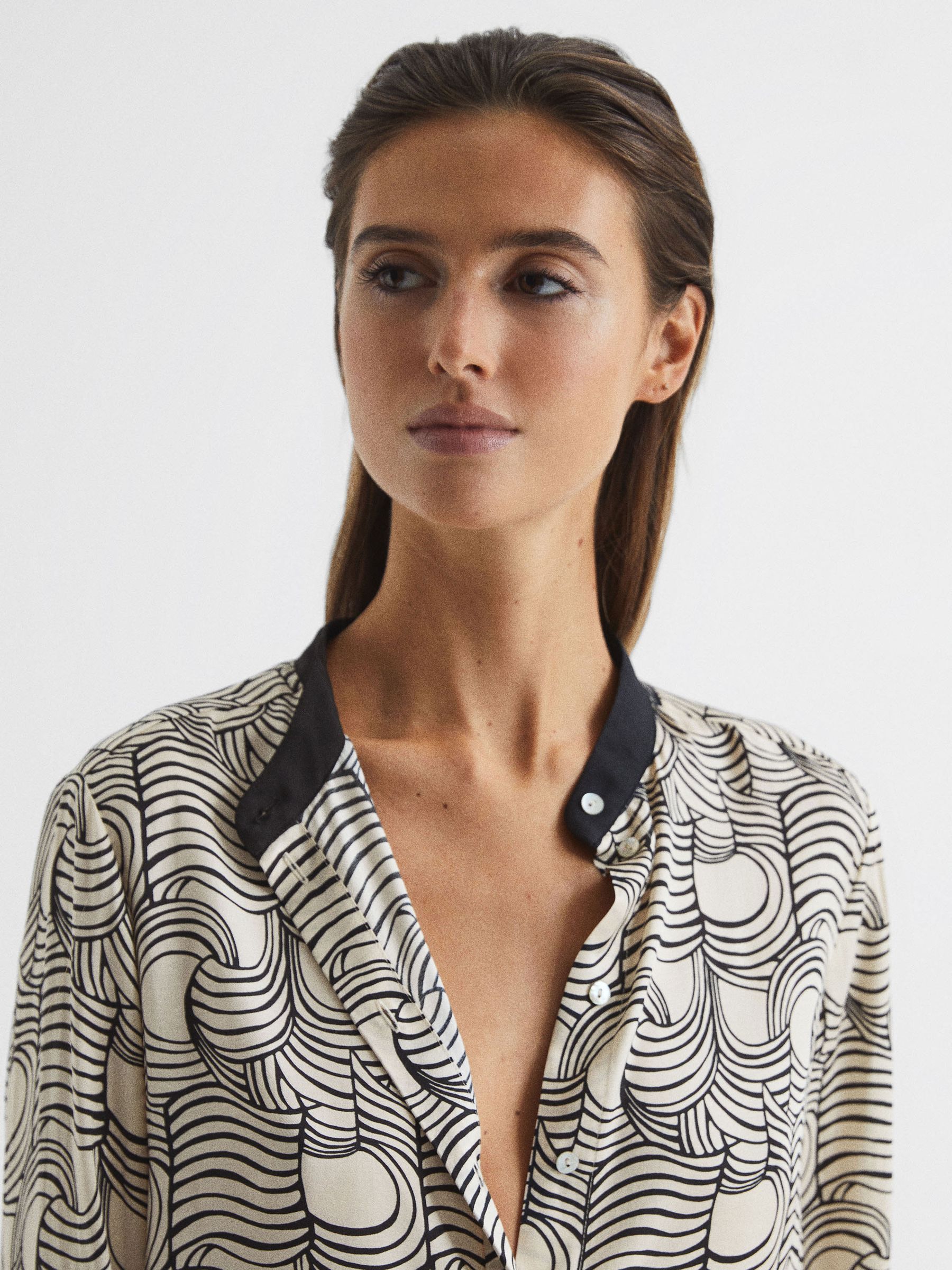 Swirl Print Shirt Blouse in Cream/Black - Image 4 of 7