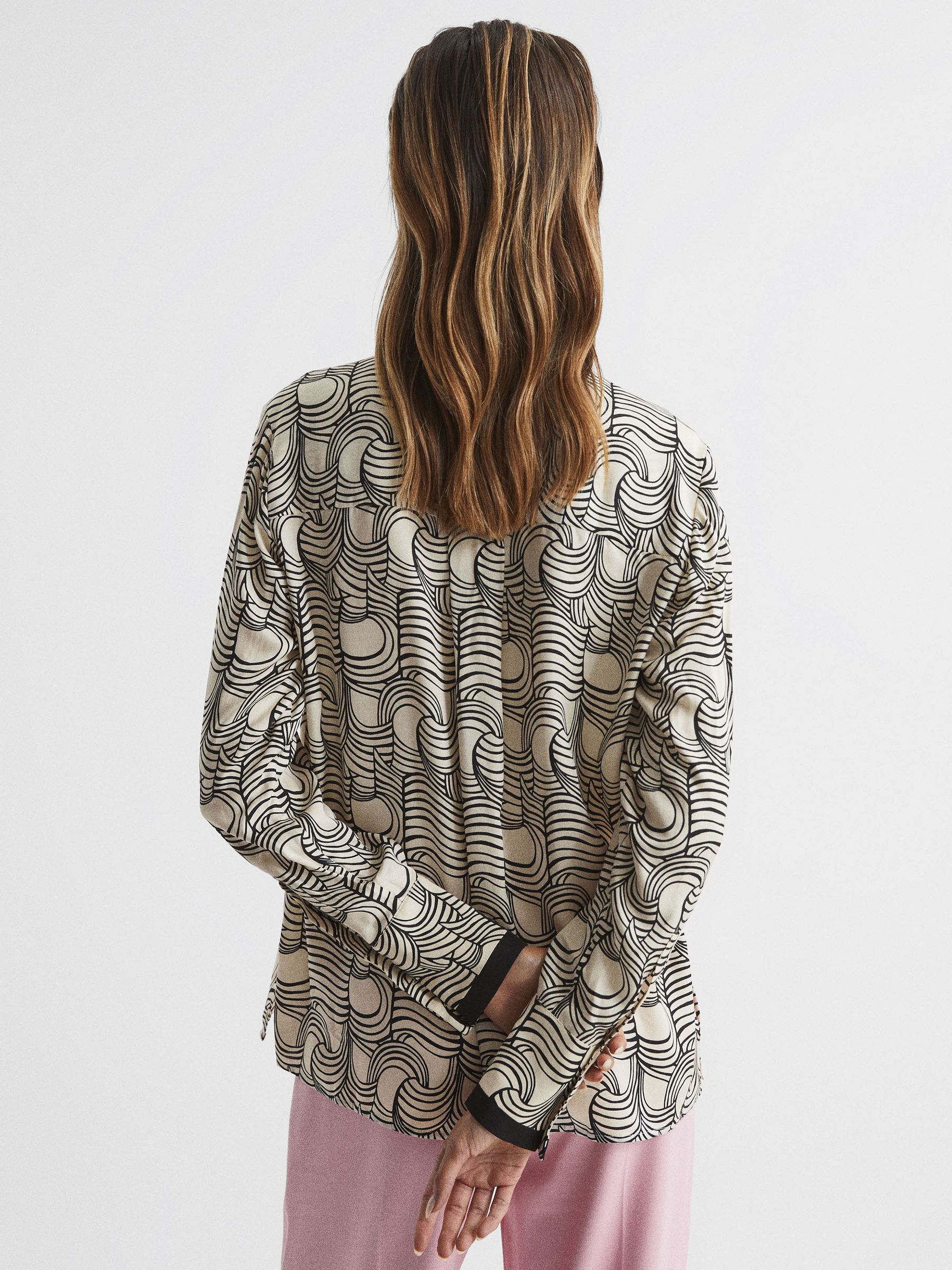 Swirl Print Shirt Blouse in Cream/Black - Image 5 of 7