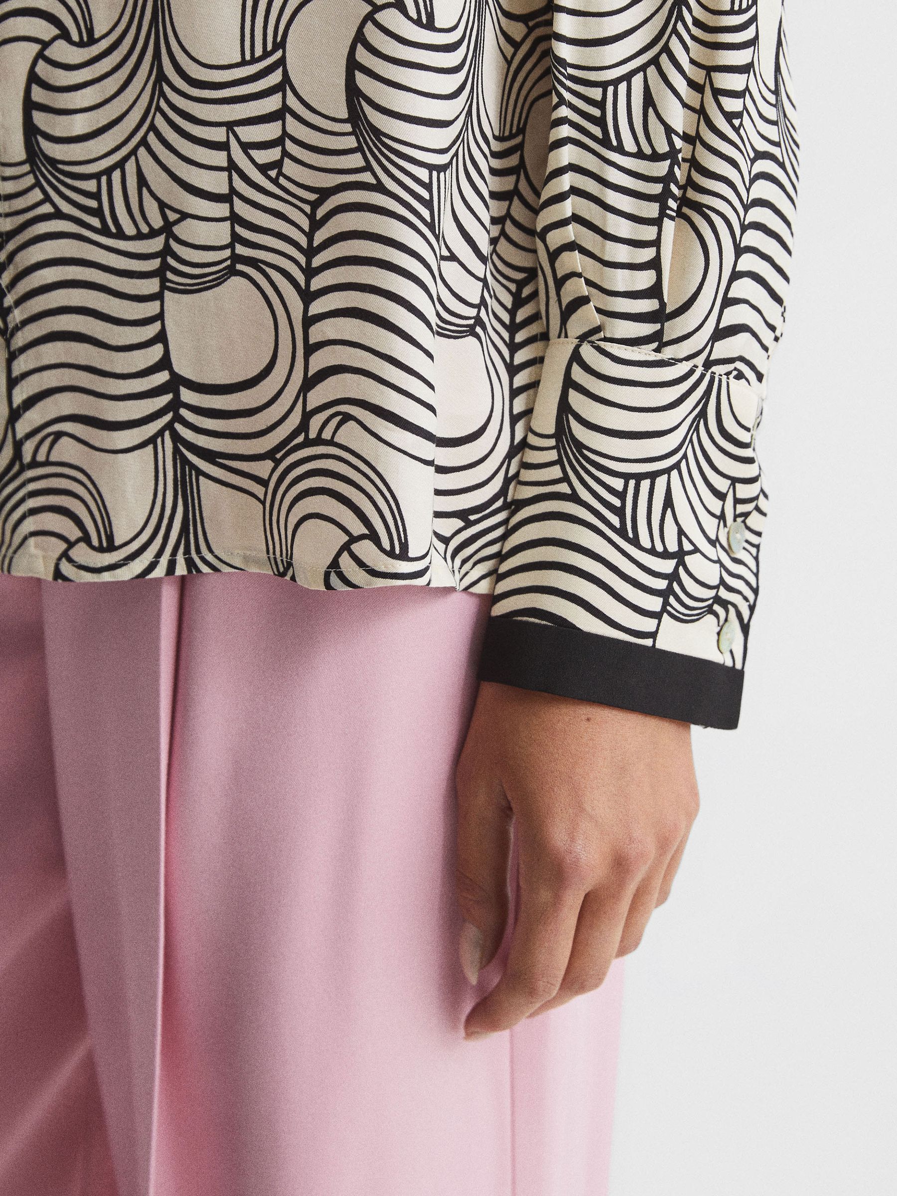 Swirl Print Shirt Blouse in Cream/Black - Image 6 of 7