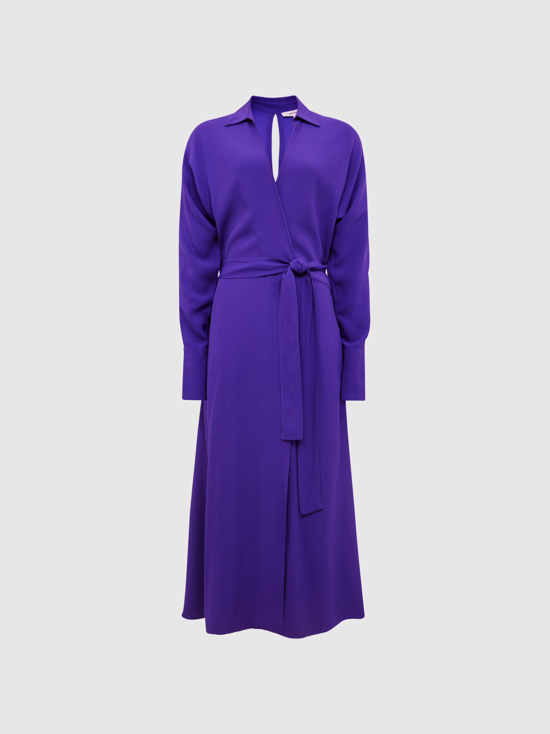long purple shirt dress Long Sleeve Ruffle Hem Maxi Dress - Purple