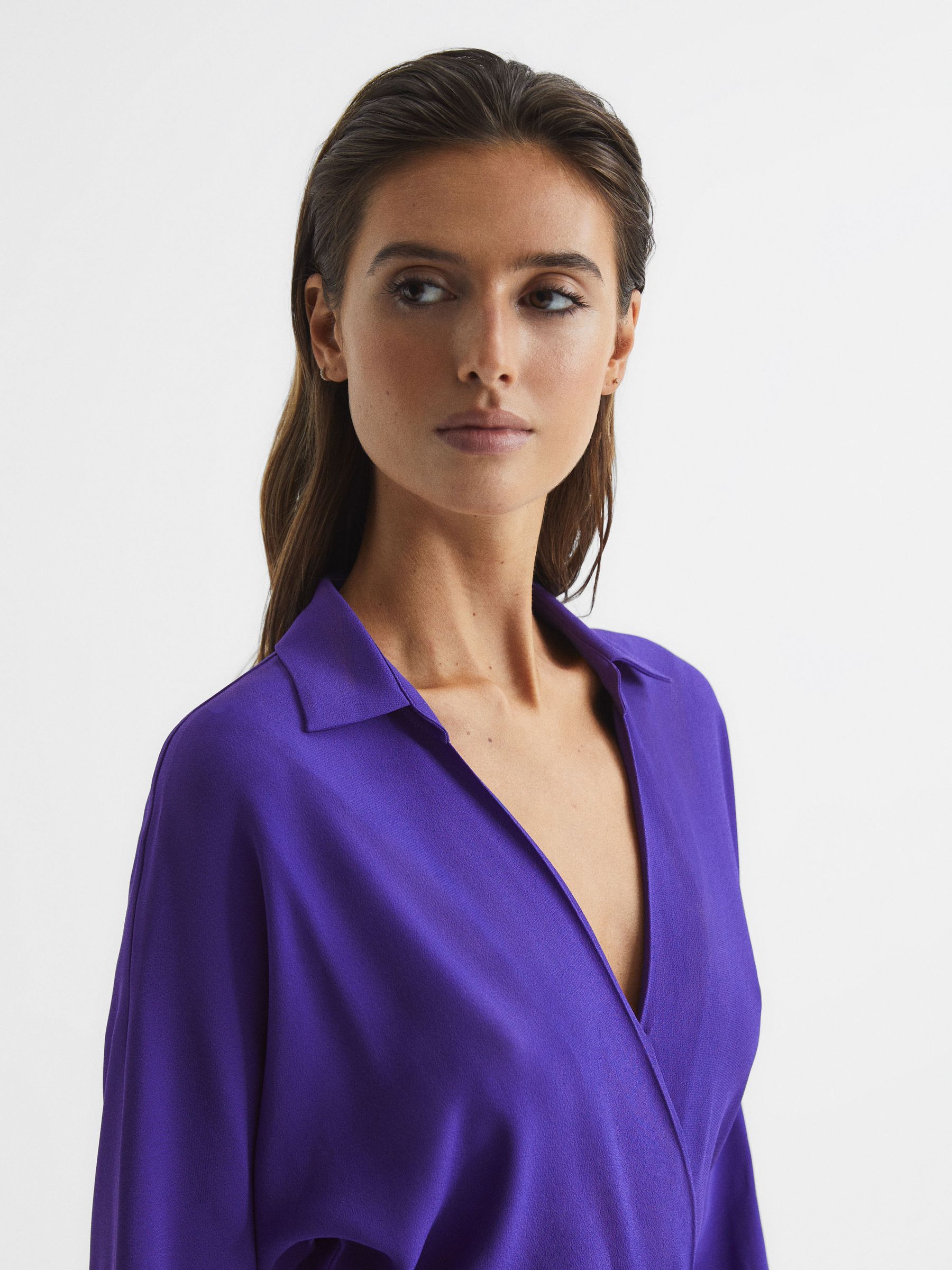 Wrap Shirt Midi Dress in Purple - Image 4 of 7