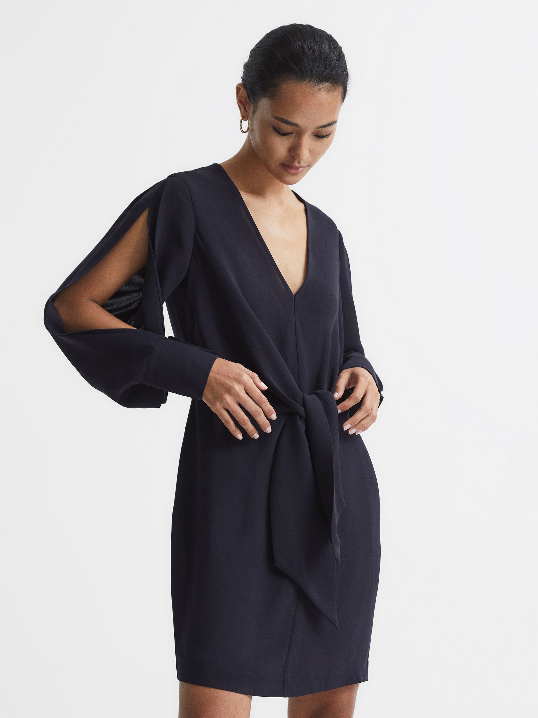 Tie-Front Dress in Navy - Image 1 of 5