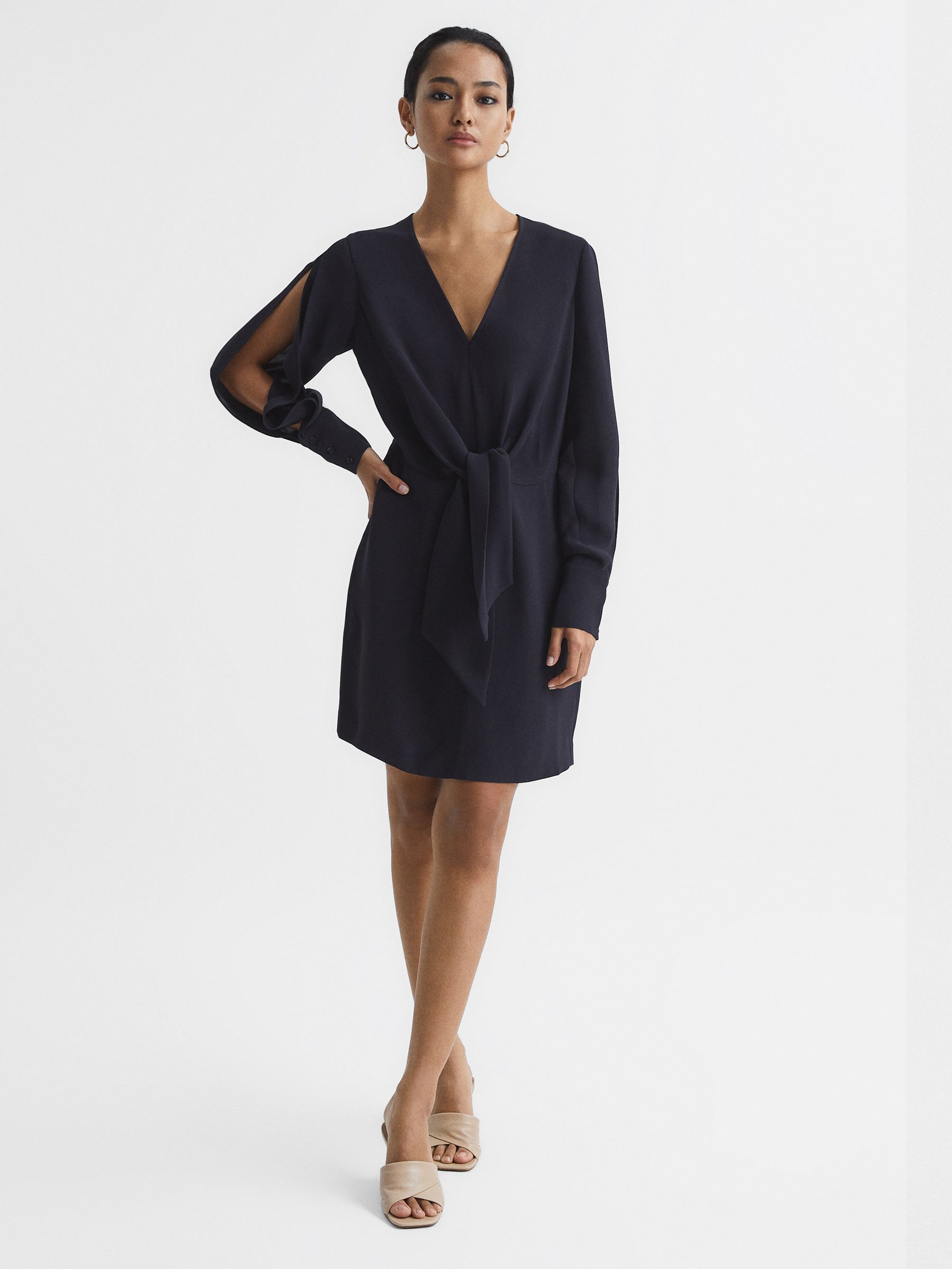 Tie-Front Dress in Navy - Image 3 of 5