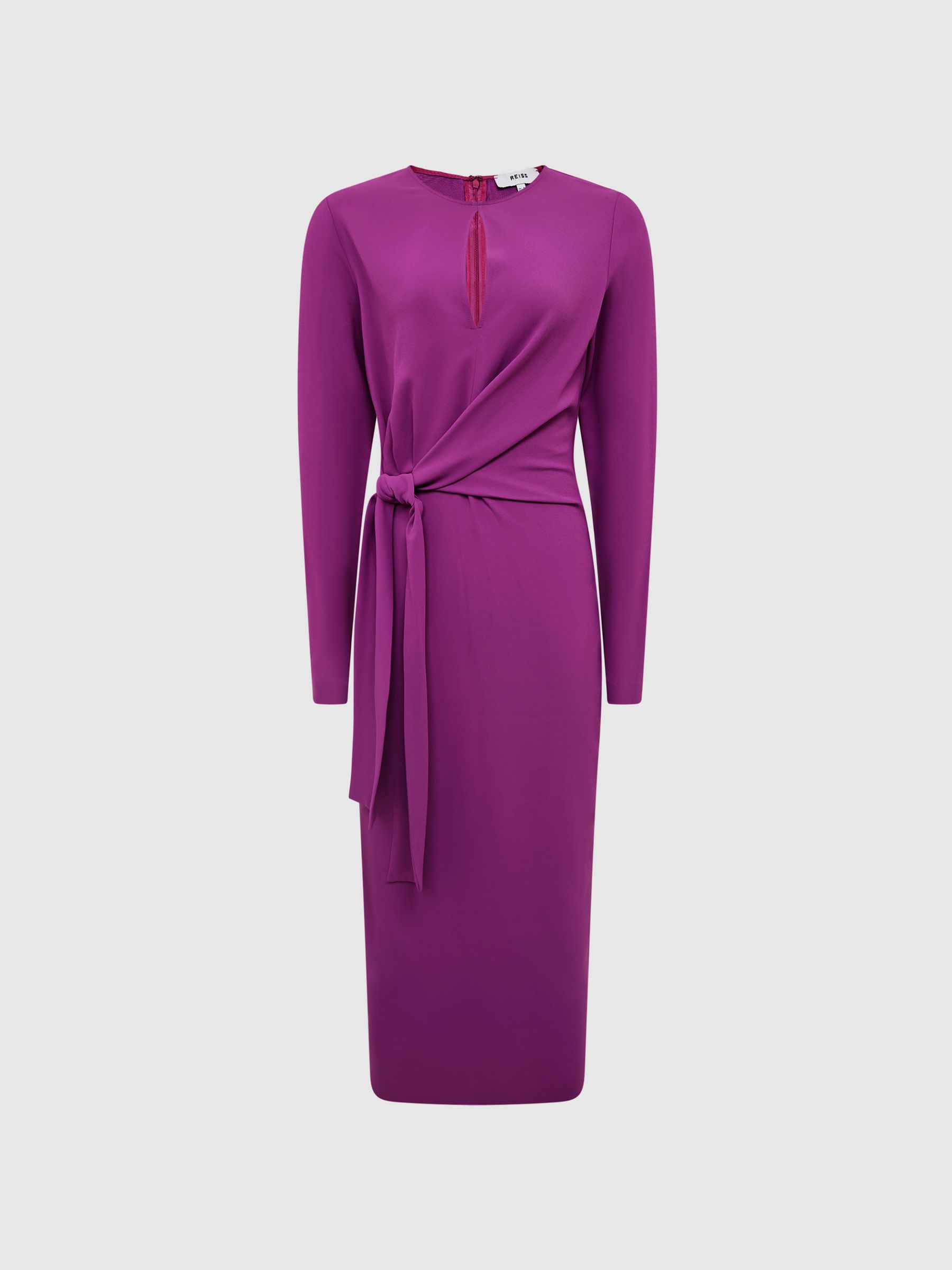 Tie Waist Bodycon Midi Dress in Magenta - Image 2 of 6