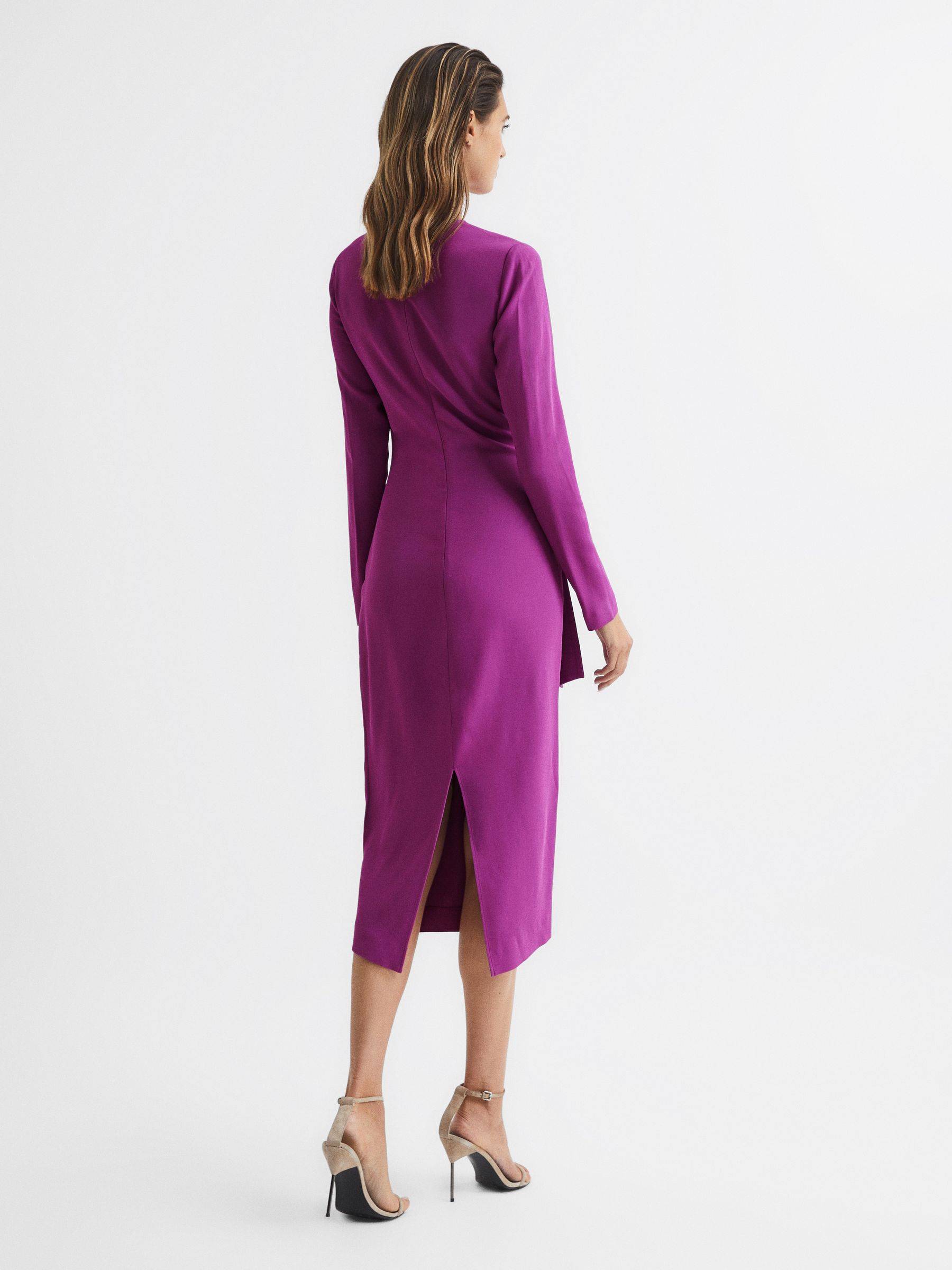 Tie Waist Bodycon Midi Dress in Magenta - Image 5 of 6