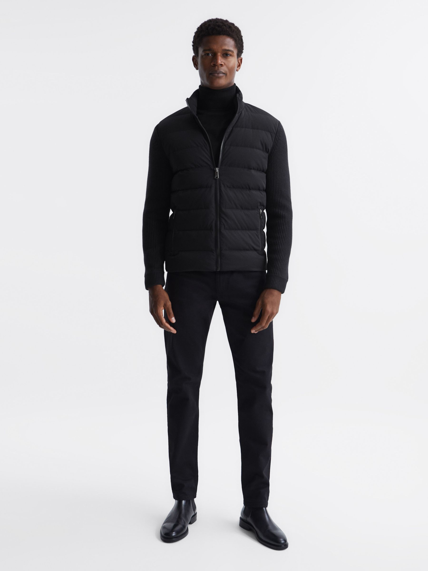 Quilted Knitted Hybrid Jacket in Black - Image 3 of 8