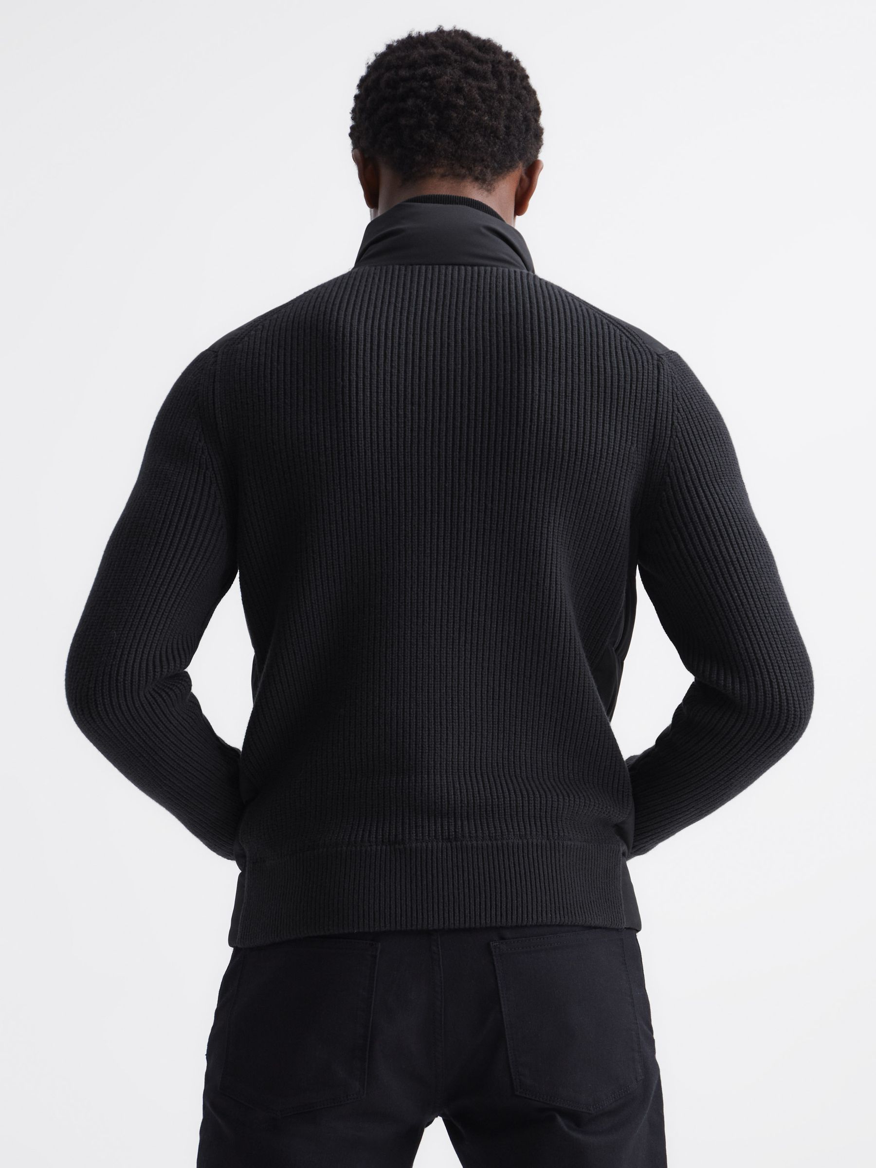 Quilted Knitted Hybrid Jacket in Black - Image 5 of 8