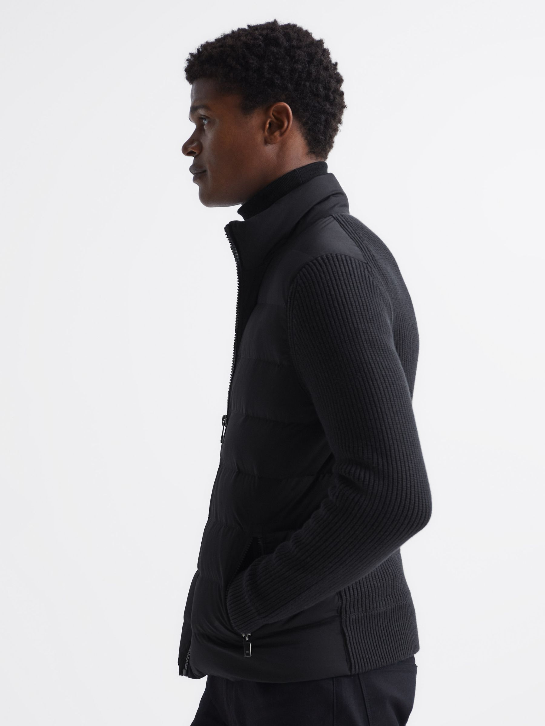 Quilted Knitted Hybrid Jacket in Black - Image 6 of 8