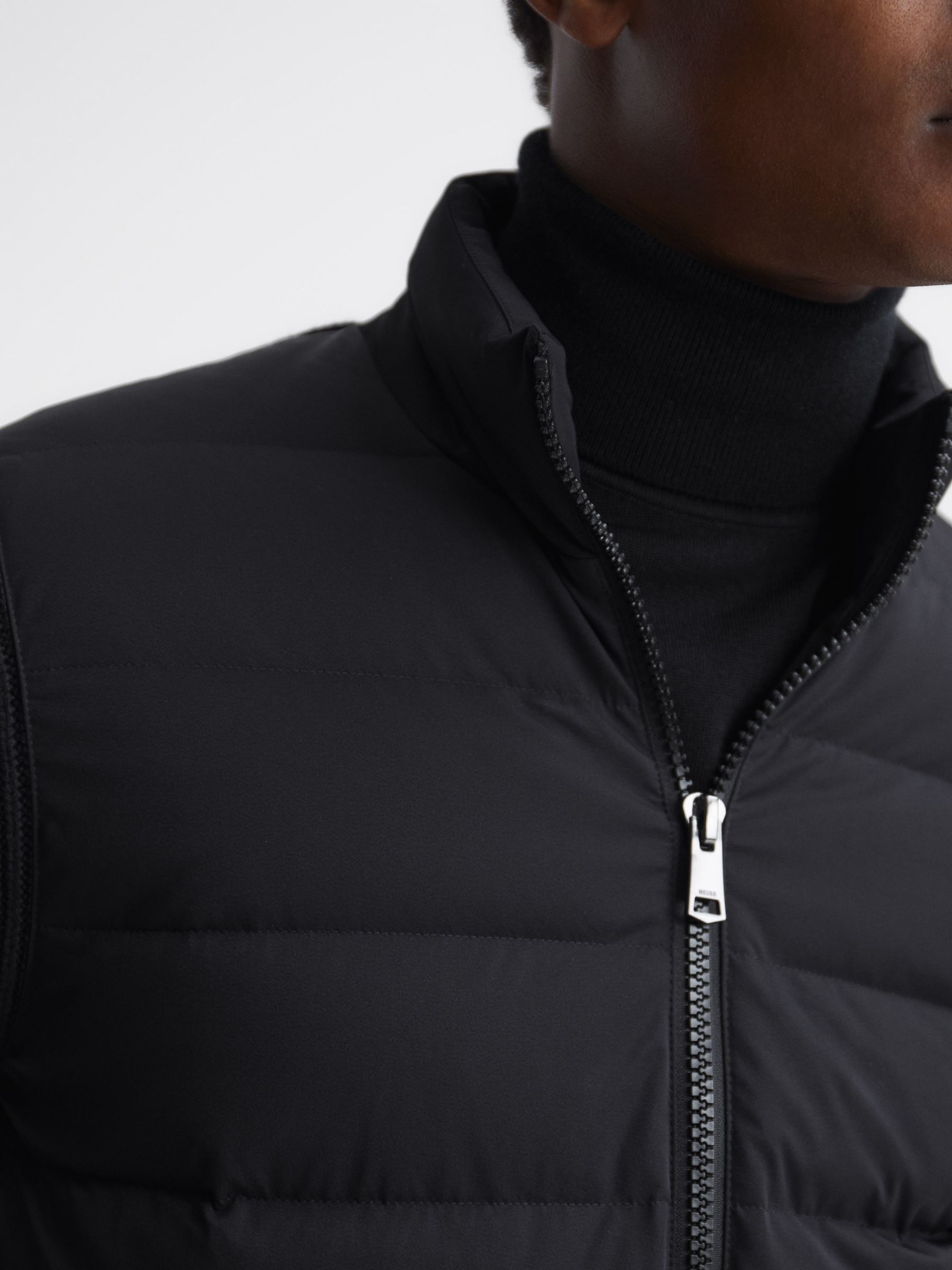 Quilted Knitted Hybrid Jacket in Black - Image 7 of 8