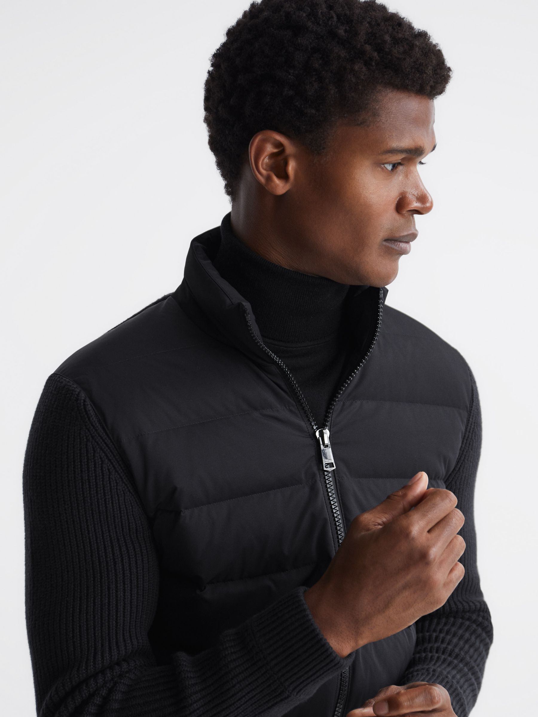 Quilted Knitted Hybrid Jacket in Black - Image 8 of 8
