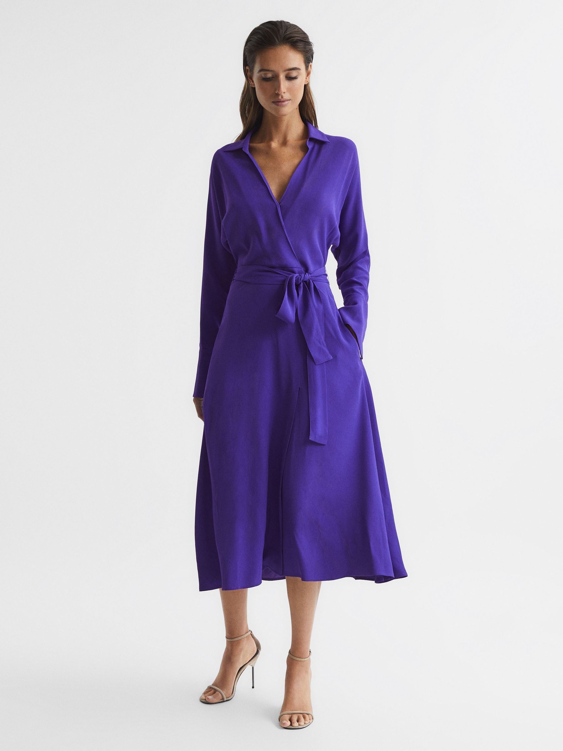 Petite Wrap Shirt Midi Dress in Purple - Image 6 of 8