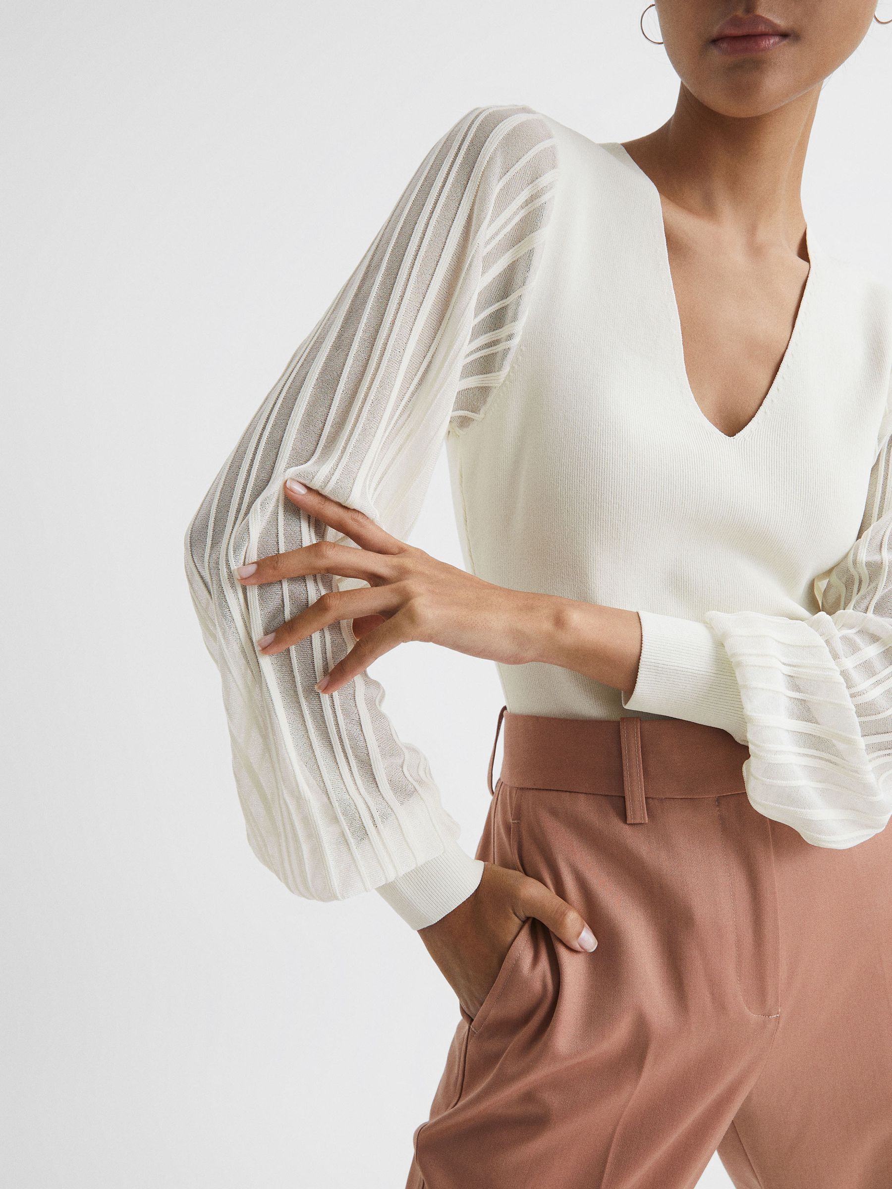 Sheer Sleeve Top in Ivory - Image 4 of 7