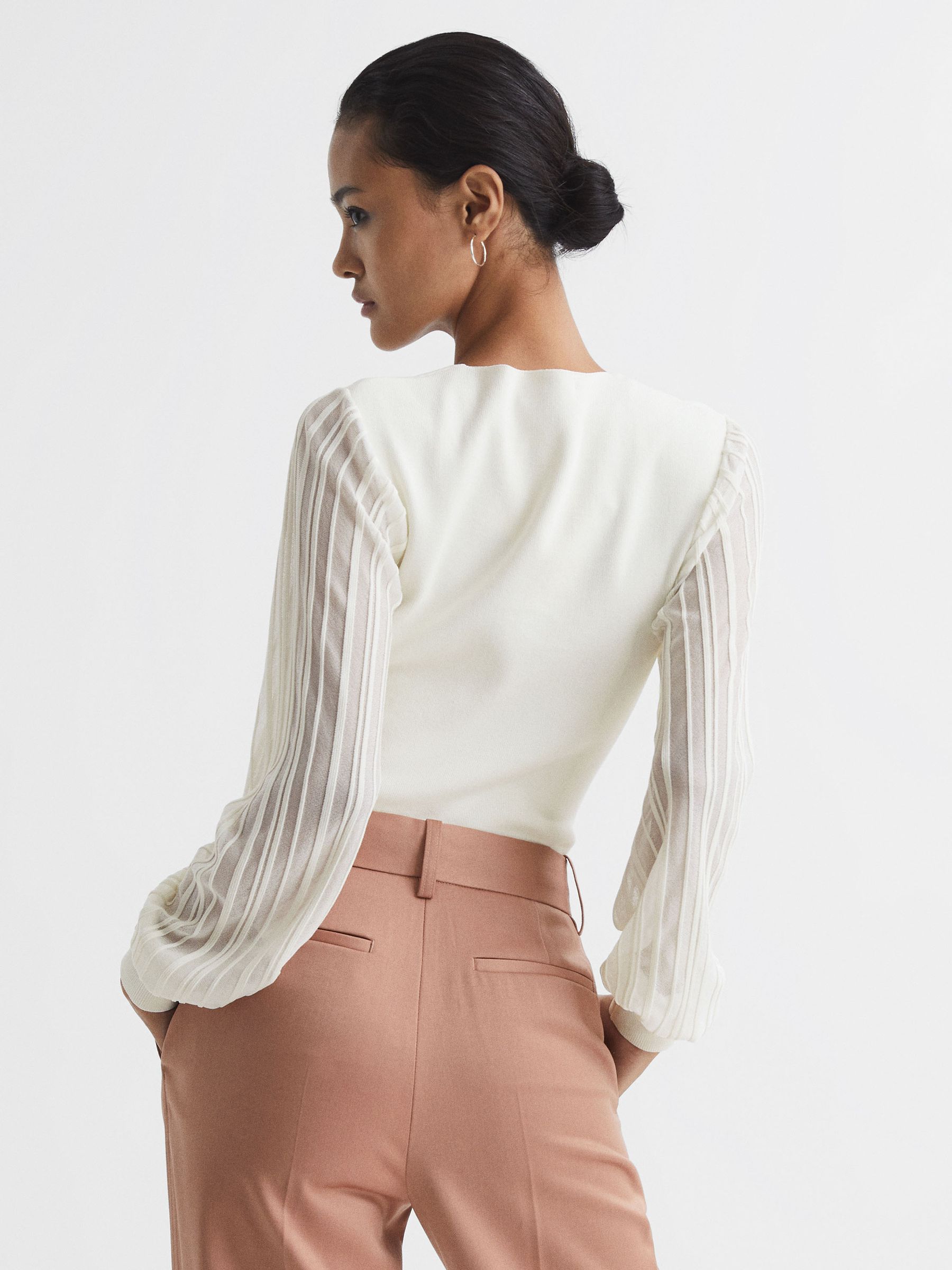 Sheer Sleeve Top in Ivory - Image 5 of 7