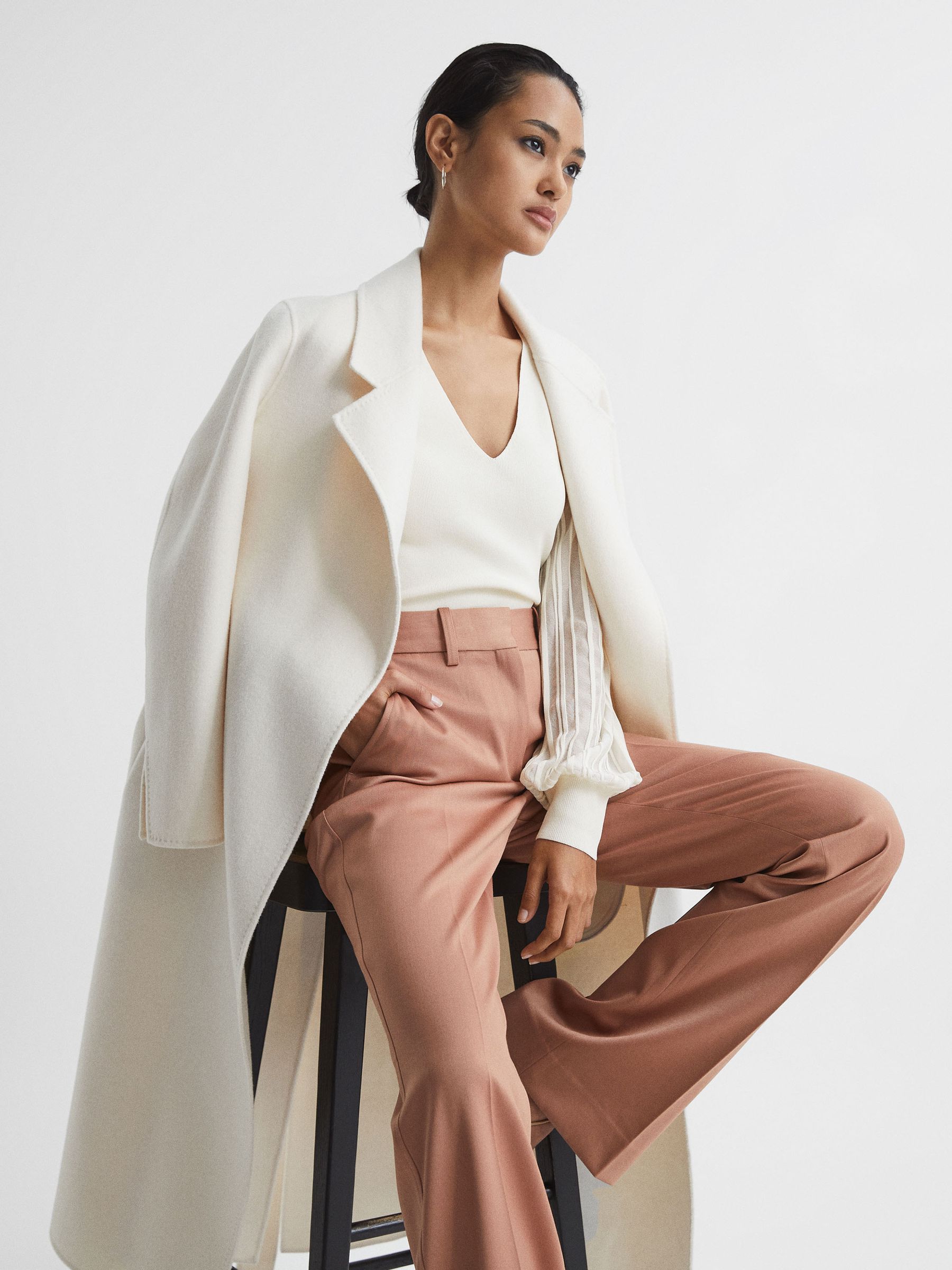 Reiss Sheer Sleeve Top in Ivory - REISS