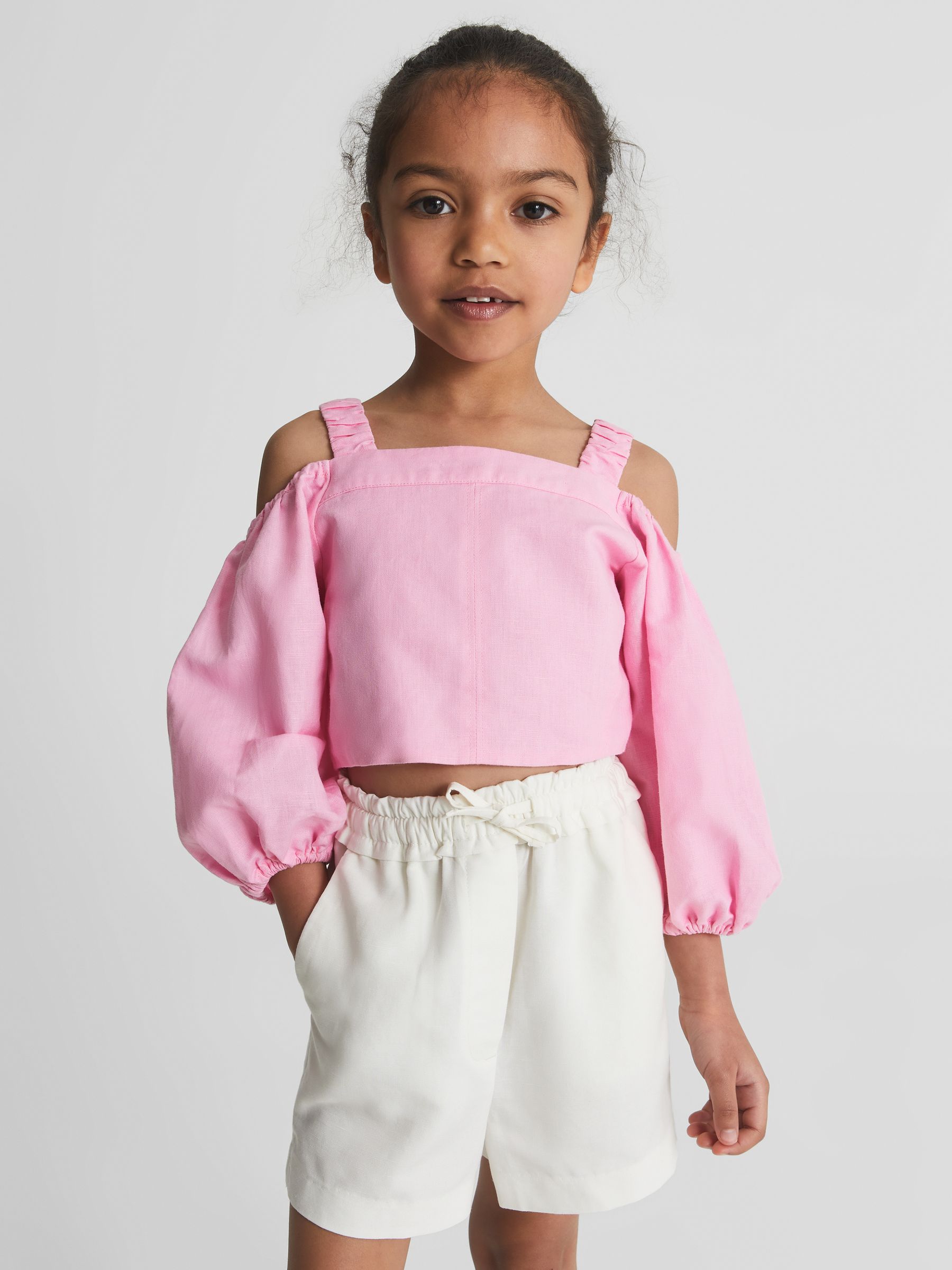Off The Shoulder Crop Top in Pink - Image 1 of 6 Off The Shoulder Crop Top in Pink - Image 1 of 6