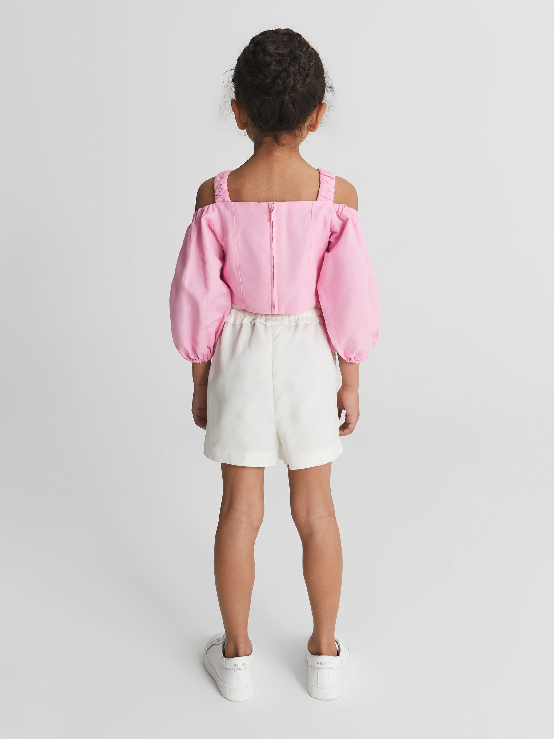Off The Shoulder Crop Top in Pink - Image 5 of 6